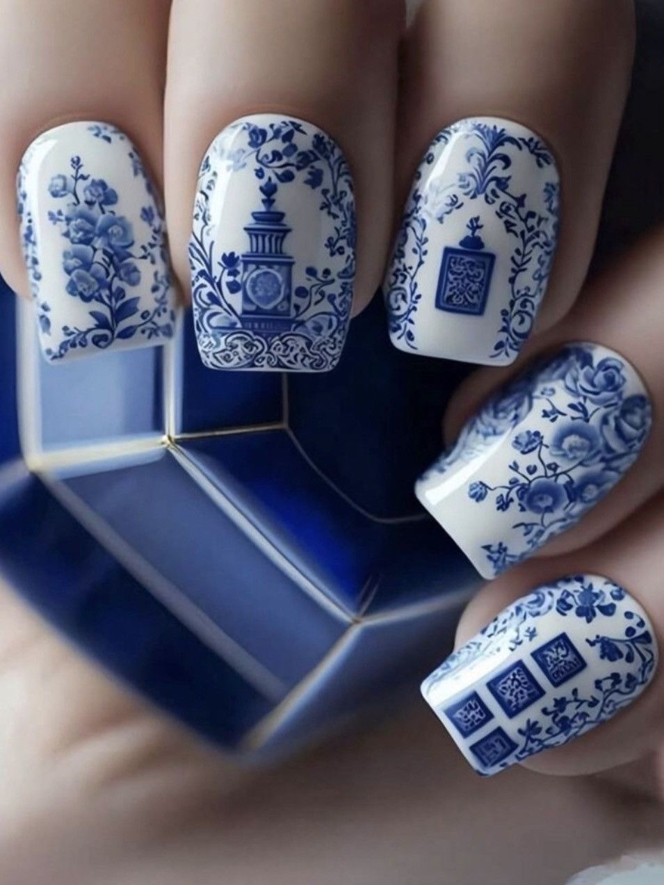 Other 24 Pieces Chinoiserie Blue and White Floral Press-On Nails Size ONE SIZE - 1 Thumbnail