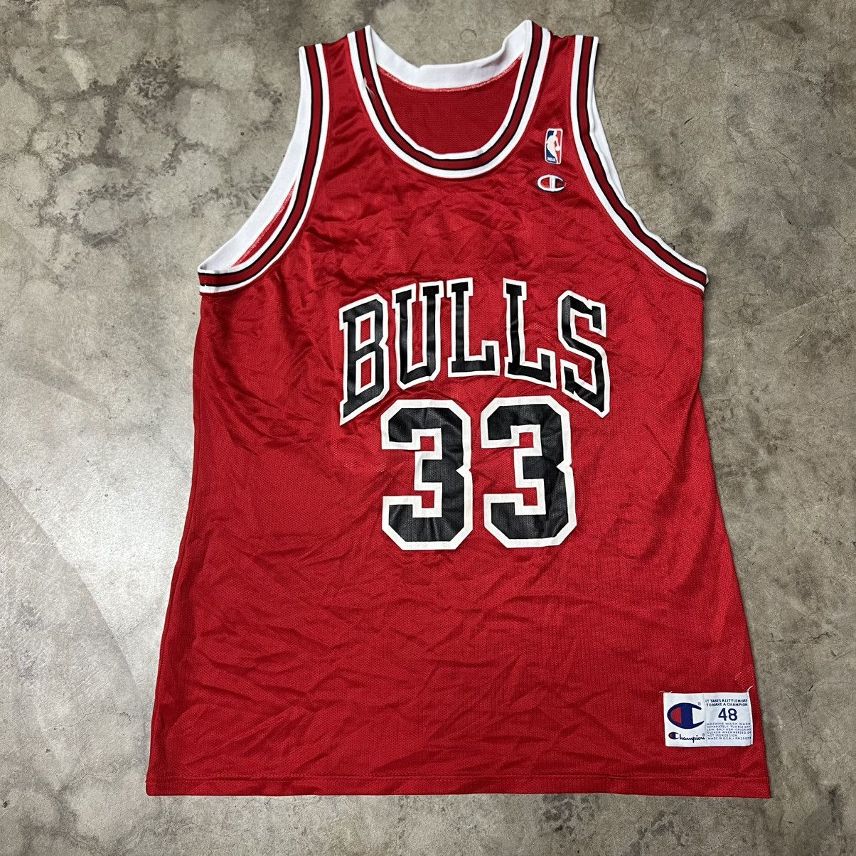 NBA × Vintage Vtg 90’s NBA Chicago Bulls S. Pippen #33 Champion Jersey Size US XL / EU 56 / 4 - 5 Thumbnail