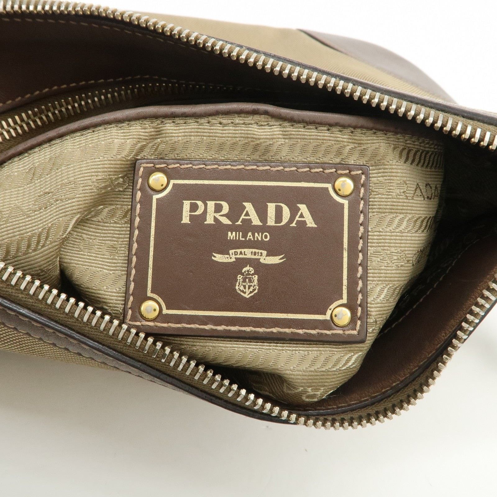 Prada Prada Logo Jacquard Leather Shoulder Bag Tan Size ONE SIZE - 8 Thumbnail