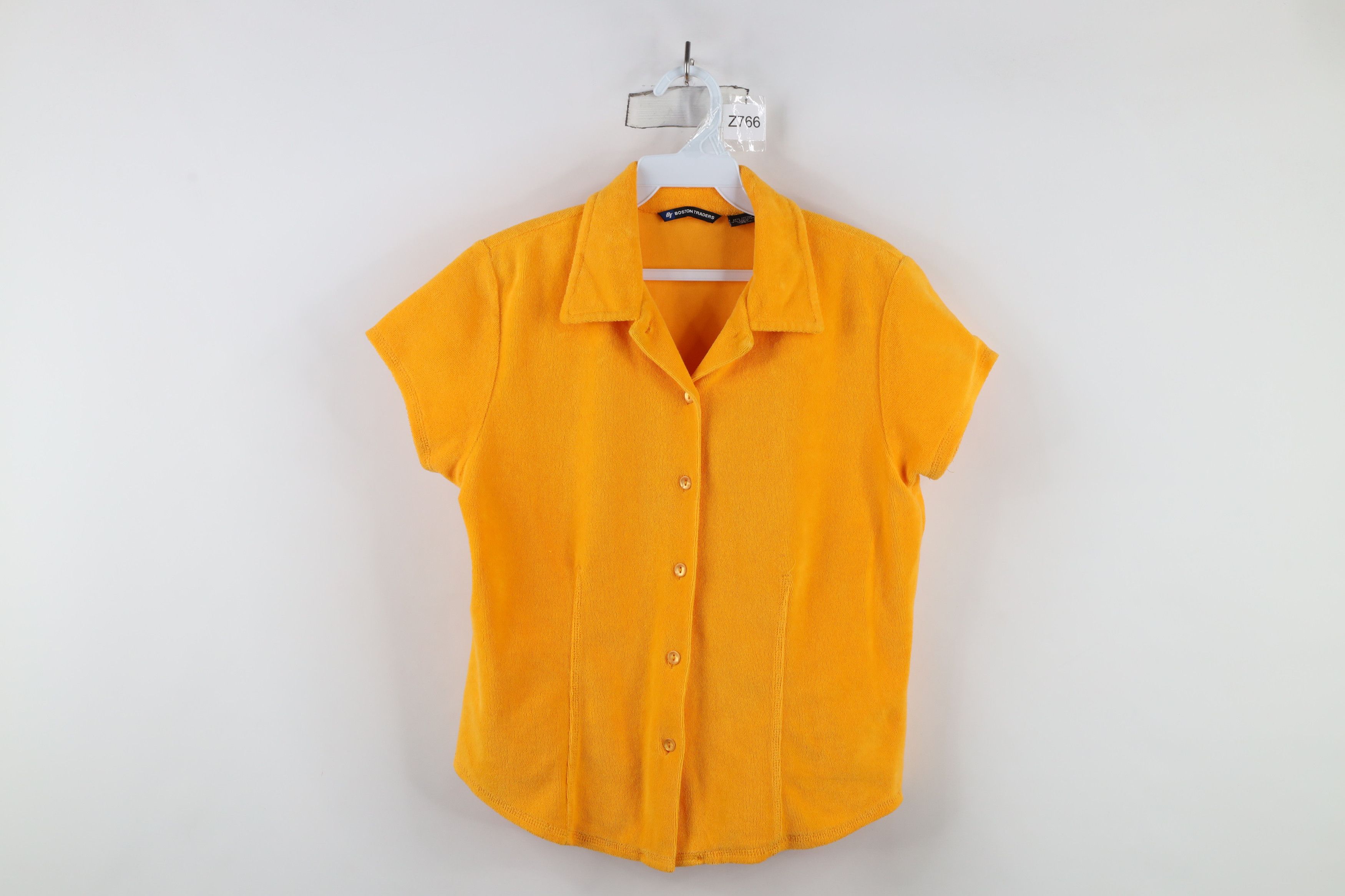 Vintage Vintage 90s Y2K Terry Cloth Cropped Button Shirt Yellow Size M / US 6-8 / IT 42-44 - 1 Thumbnail