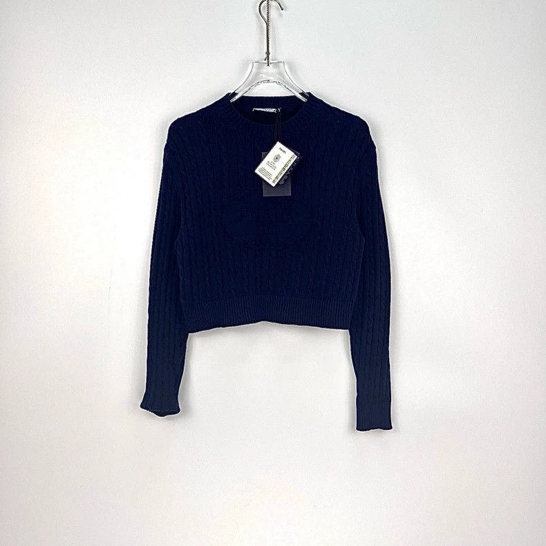 Prada Prada Size 38 Dark blue classic logo hemp pattern sweater Size US XS / EU 42 / 0 - 3 Thumbnail