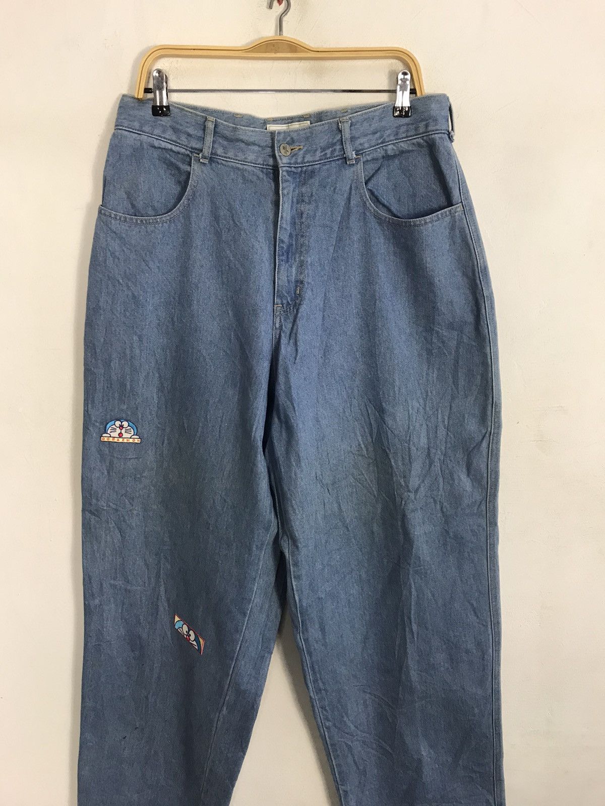 Japanese Brand 90s Bee Bell Indigo Denim Baggy Embroidery Doraemon Patches Size 34" / US 12 / IT 48 - 3 Thumbnail