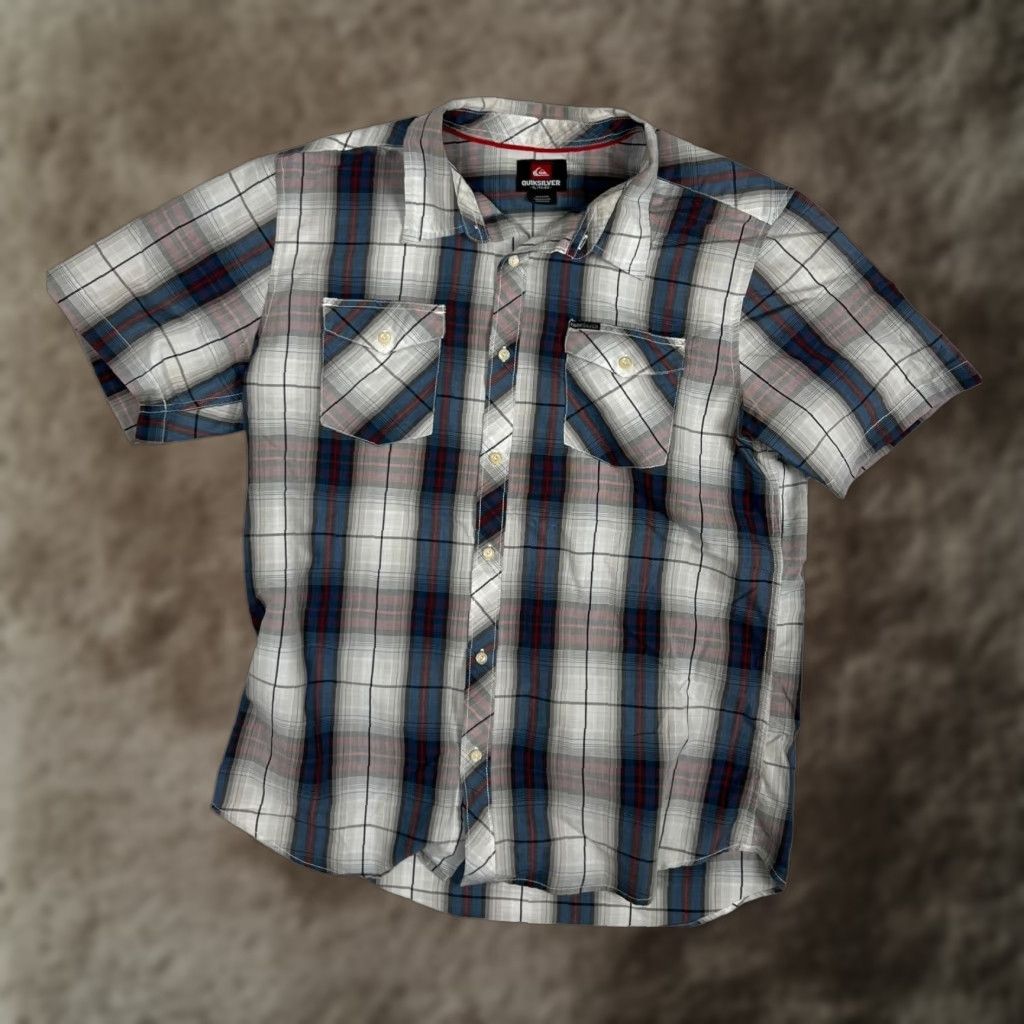Quiksilver Quiksilver Shirt Mens XL Gray Blue Plaid Short Sleeve Button Front Casual Summer Size US XL / EU 56 / 4 - 1 Thumbnail