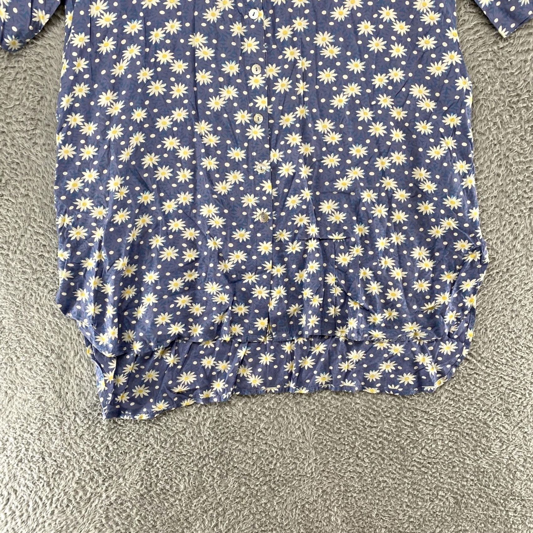 Vintage April Cornell Shirt Dress Womens XL Blue Daisy Floral Button Midi Rayon Casual Size XL / US 12-14 / IT 48-50 - 2 Thumbnail