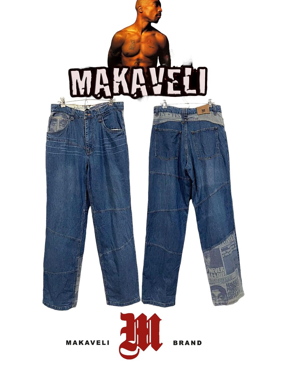 JNCO × Makaveli × Rap Tees Baggy Tupac Predicts His Own Death & Pocket Lyric Jeans Size US 32 / EU 48 - 2 Thumbnail
