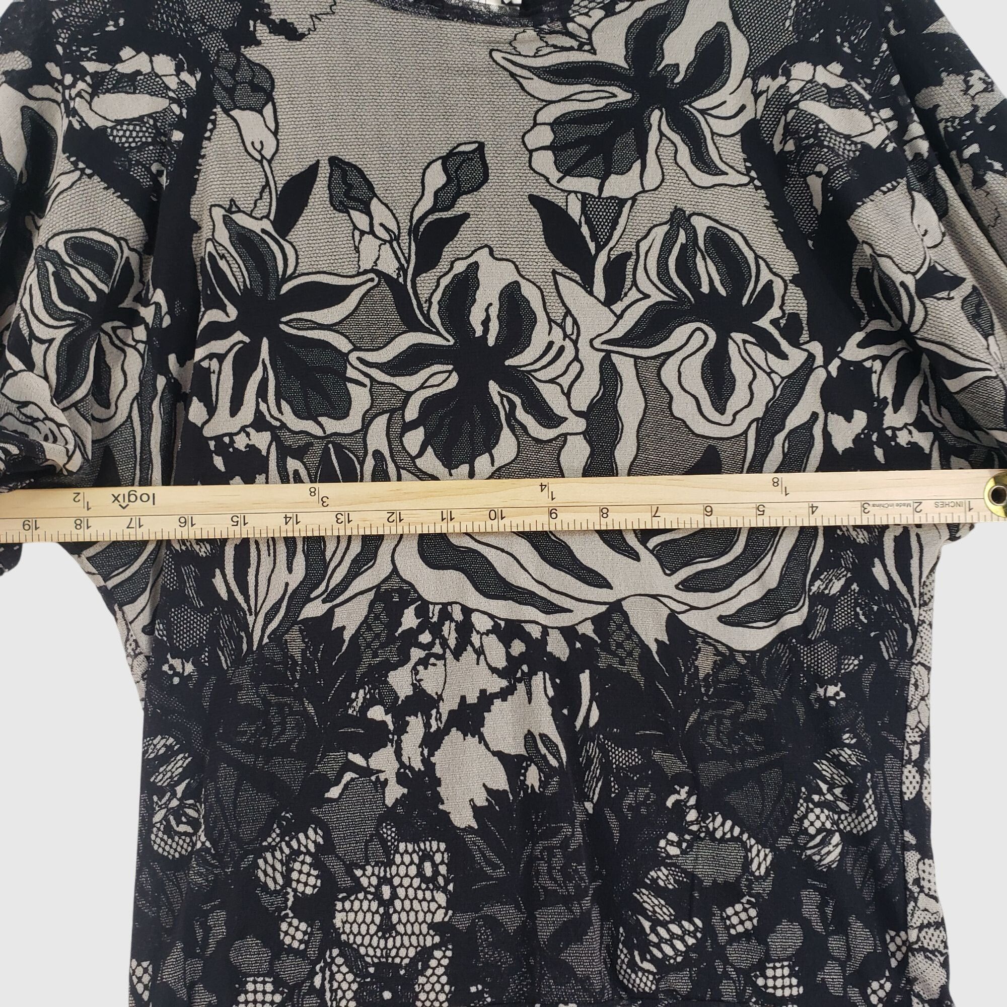 FUZZI FUZZI Italy Floral Mesh Top Black Beige Puff Sleeve Blouse Size M / US 6-8 / IT 42-44 - 6 Thumbnail
