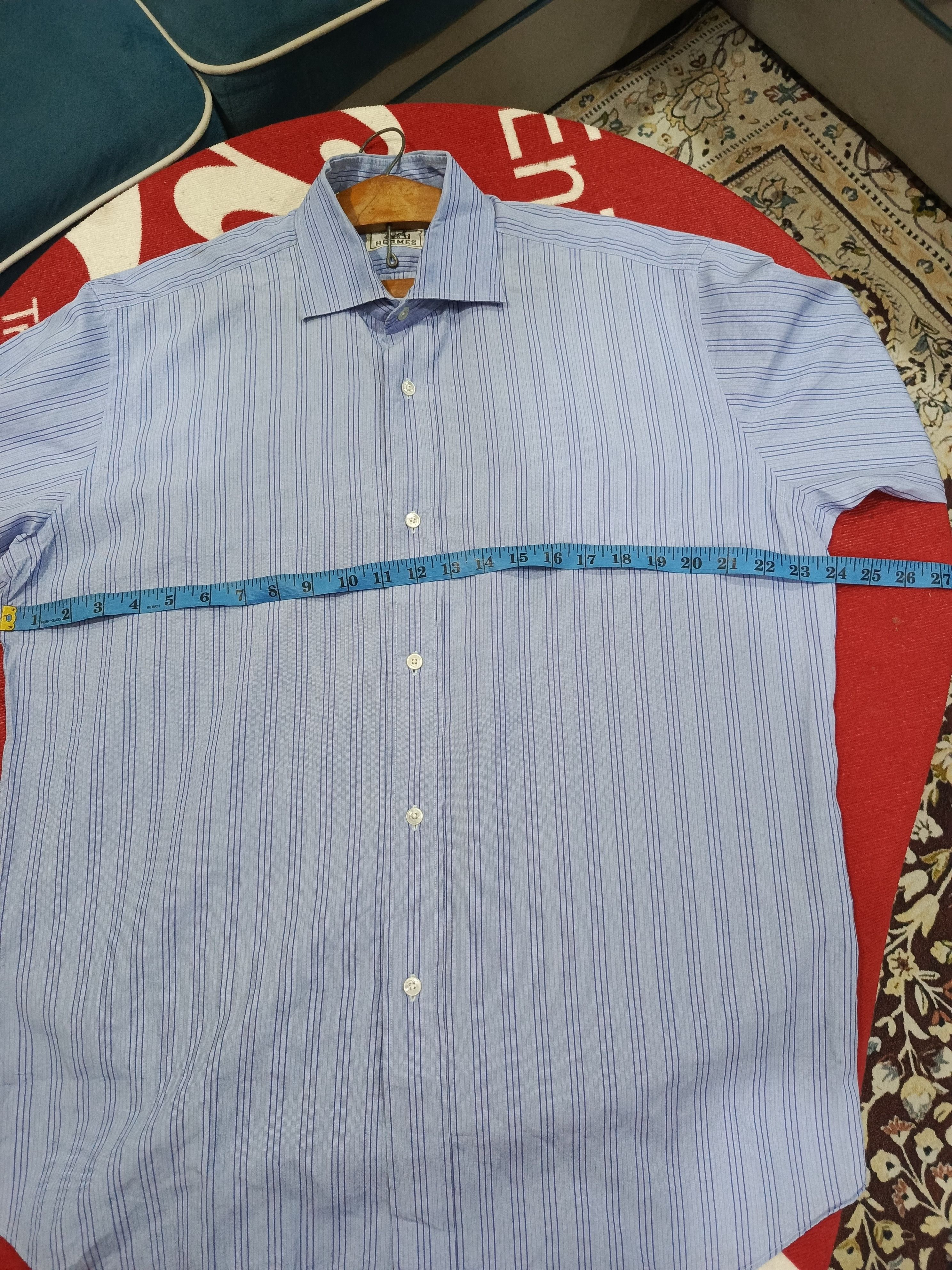 Hermes Hermès light blue multi-striped button-down dress shirt Size US XL / EU 56 / 4 - 11 Thumbnail