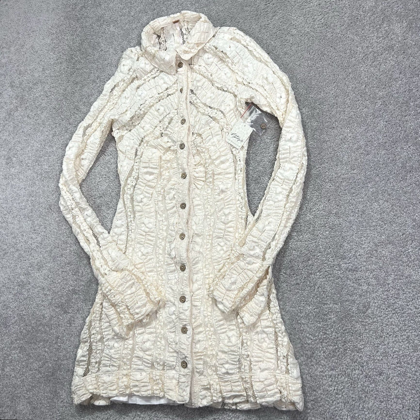 Free People VINTAGE? No — Free People Shayla Lace Mini Dress XS Long Sleeve Button Down Ivory NWT Shirt Dress Women XS Bohemian Dress Lace Send? Size XS / US 0-2 / IT 36-38 - 7 Thumbnail
