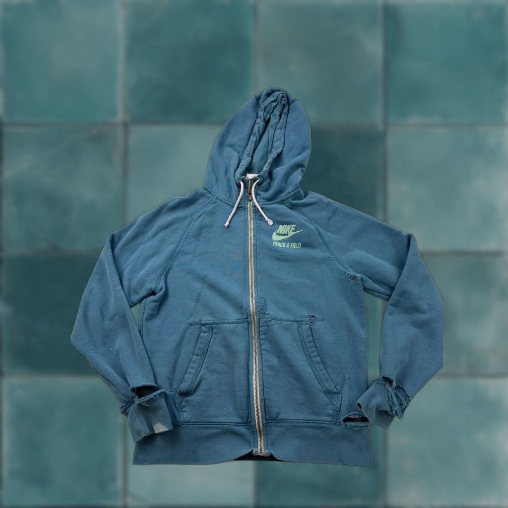 Nike Nike Hoodie Full Zip Mens Small Blue Cotton Distressed Track & Field Sports Size US S / EU 44-46 / 1 - 1 Thumbnail