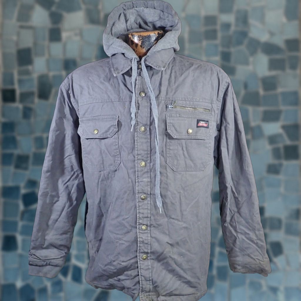 Dickies VINTAGE Dickies Quilted Lined Workwear Jacket Hooded Overshirt Heavy Duty Mens Jacket Large Gray 49 inches Classic Outdoor Retro Utility Jacket 5319 Size US L / EU 52-54 / 3 - 1 Thumbnail