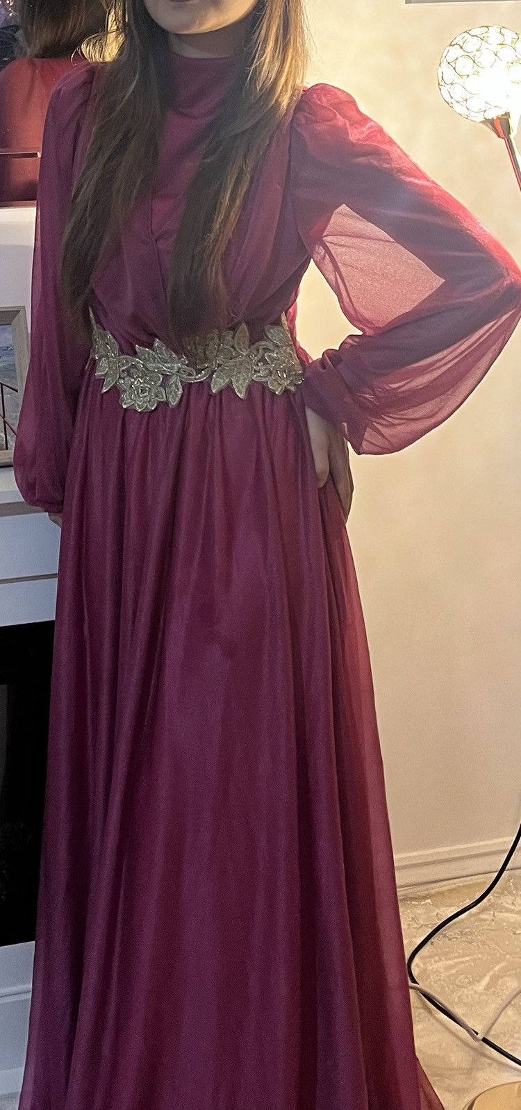 Other Burgundy maxi dress with floral gold belt Size S / US 4 / IT 40 - 1 Thumbnail