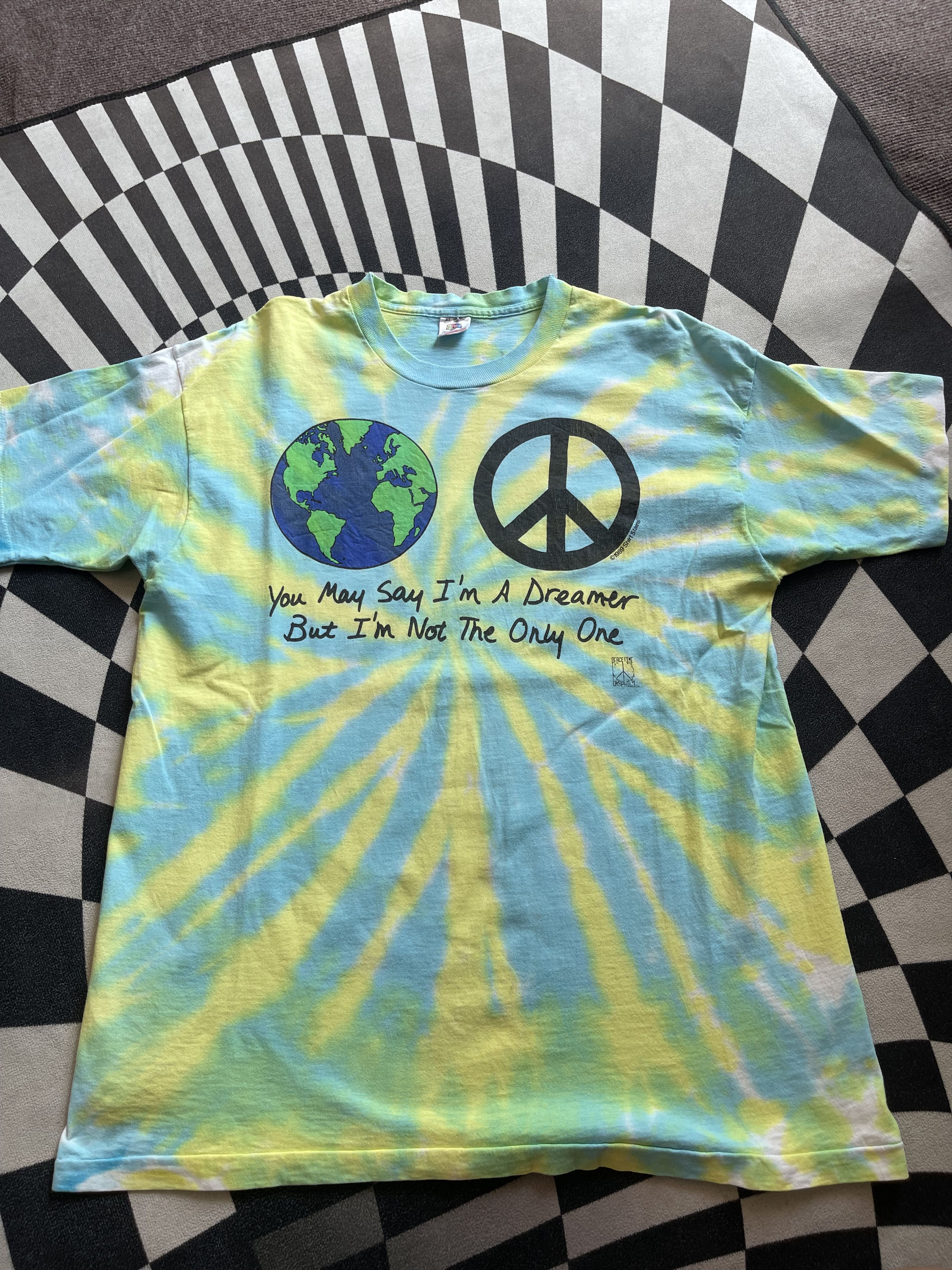 Vintage Vintage 1989 John Lennon "Imagine" Tie-Dye Shirt Size US XL / EU 56 / 4 - 2 Thumbnail