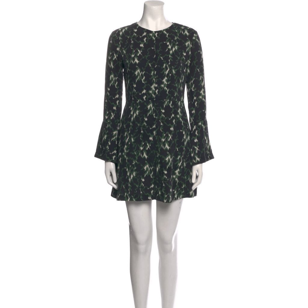 A.L.C. Green Silk Printed Long Sleeve Mini Dress Women’s Size M