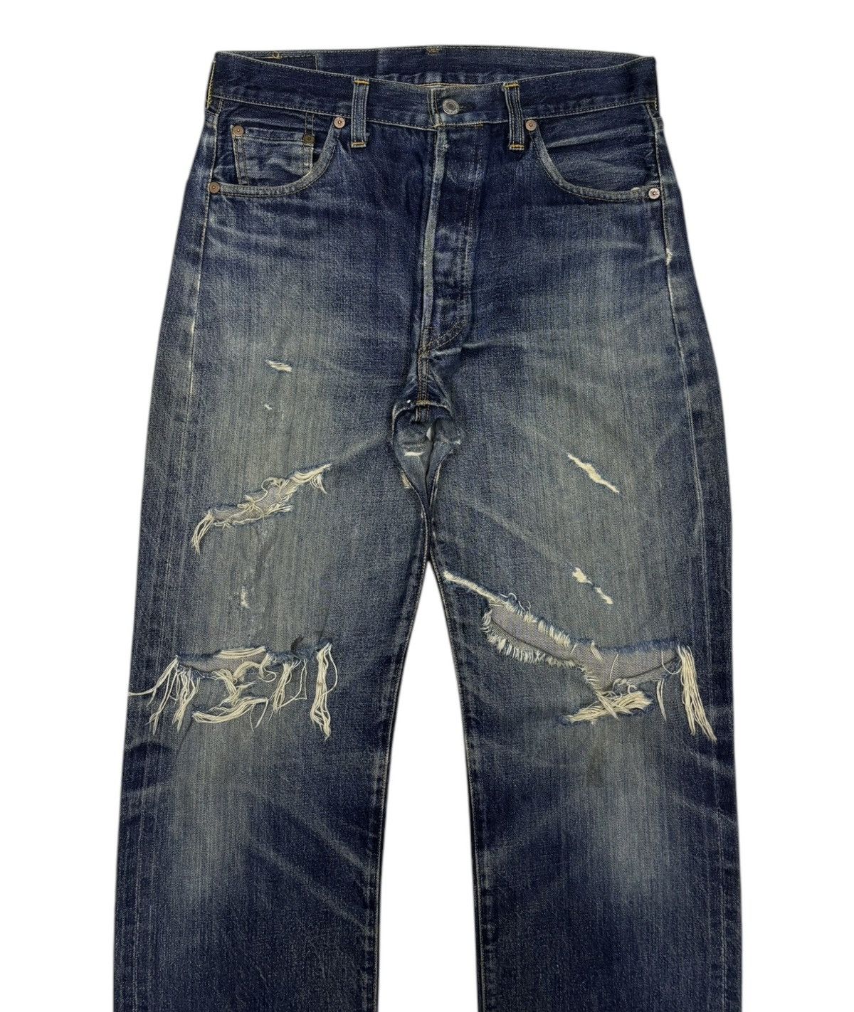 Levi's THRASHED Levis 501 Big E Selvedge Crash Denim Jeans Size US 31 - 5 Thumbnail