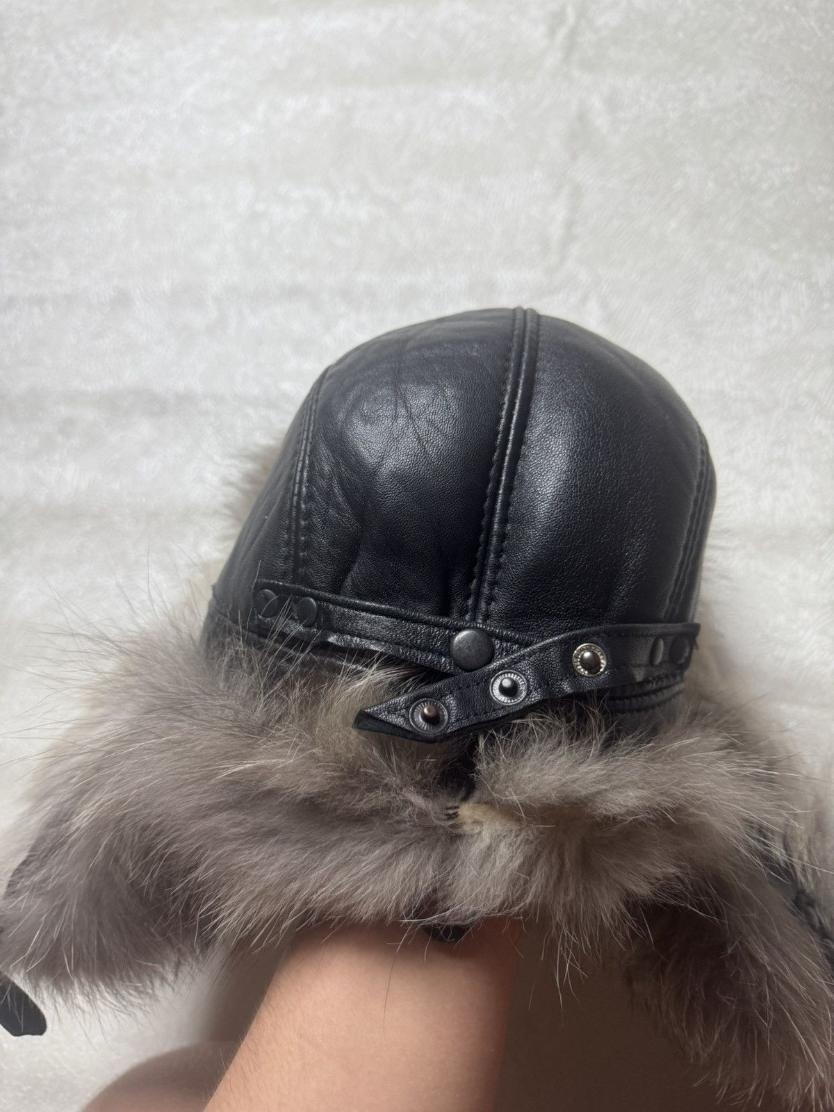 Japanese Brand ushanka hat with genuine leather and fur Size ONE SIZE - 4 Thumbnail