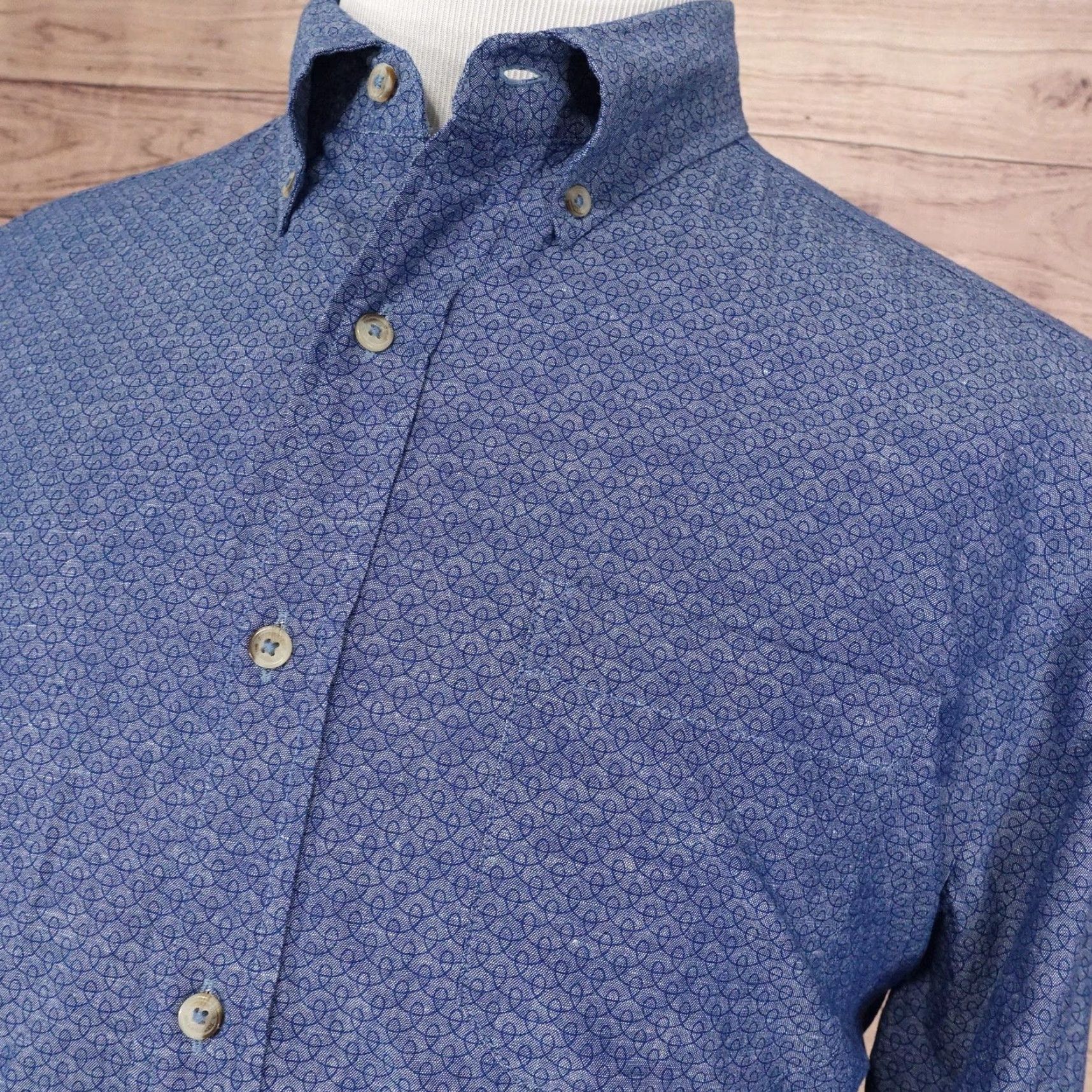 Southern Tide SOUTHERN TIDE Shirt Mens Large Blue Geometric Long Sleeve Button Down Linen Blend Trim Fit Size US L / EU 52-54 / 3 - 2 Thumbnail