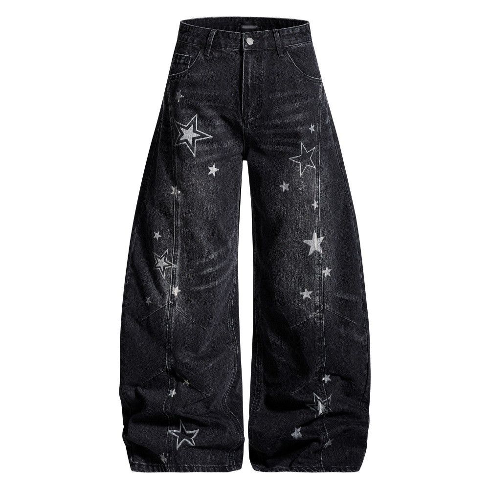 Vintage Hip-hop loose-fitting men's star-print curved jeans Size US 32 / EU 48 - 1 Thumbnail