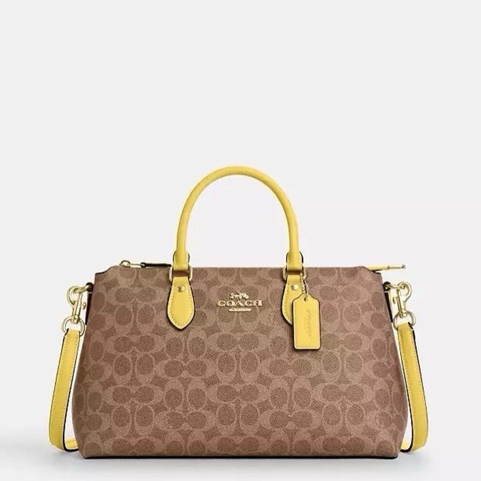 Coach NWT COACH Georgia Satchel Signature Canvas CW422 Tan/Yellow Size ONE SIZE - 6 Thumbnail