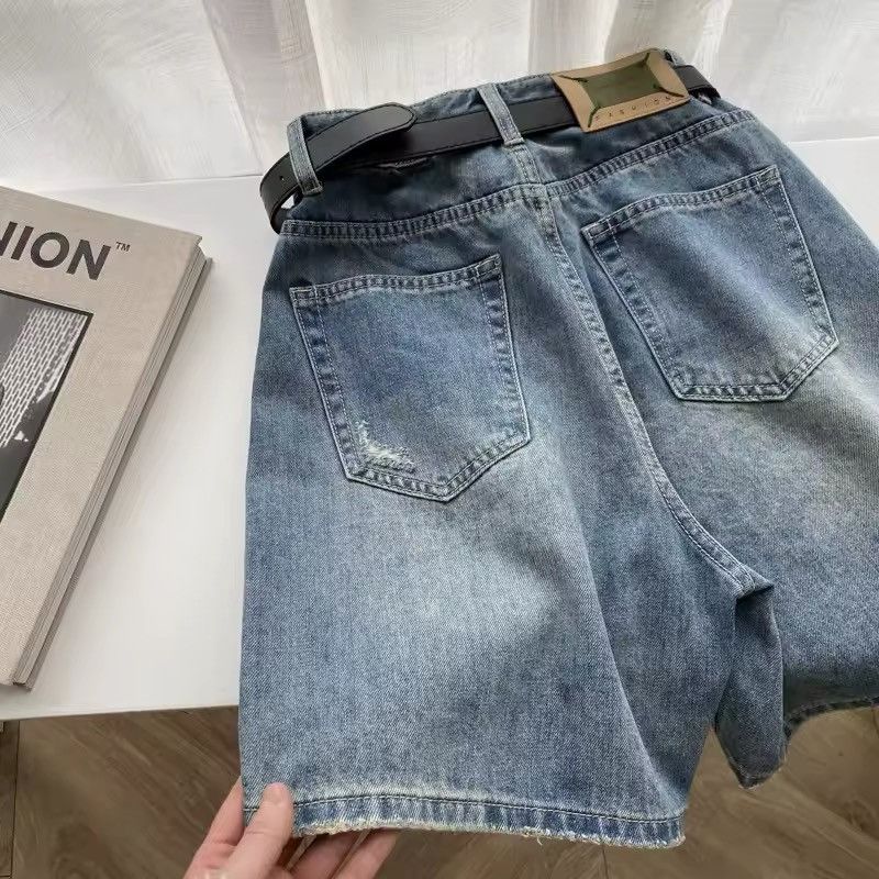 Vintage Straight Washed Wide Leg Holes Distressed Shorts Size US 32 / EU 48 - 7 Thumbnail