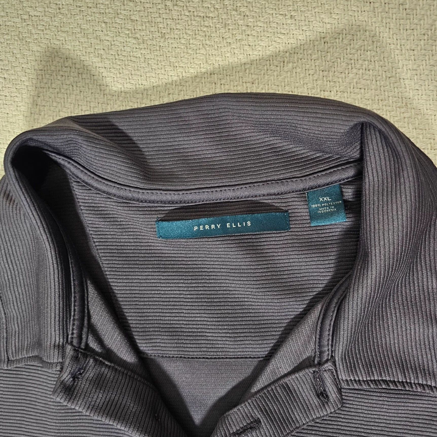 Perry Ellis Perry Ellis Polo Shirt Men 2XL Gray Embossed Stripe Stretch Golf Polo Shirt Short Sleeve Regular Modern Athletic Size US XXL / EU 58 / 5 - 2 Thumbnail