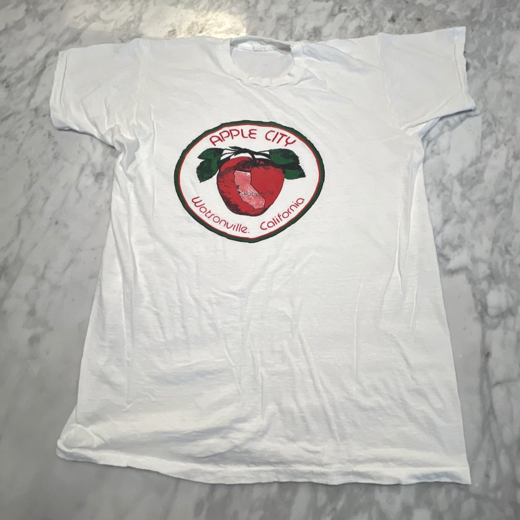 Apple VINTAGE 1980s Unisex Cotton Graphic T-Shirt XL White Apple City Watsonville California Short Sleeve Unbranded Summer Clothing Size US XL / EU 56 / 4 - 3 Thumbnail