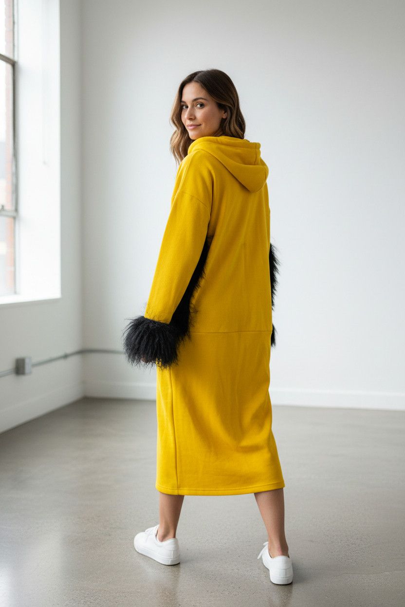 Other Custom-made Yellow Hooded Robe with Real mongolian Fur Size US L / EU 52-54 / 3 - 3 Thumbnail