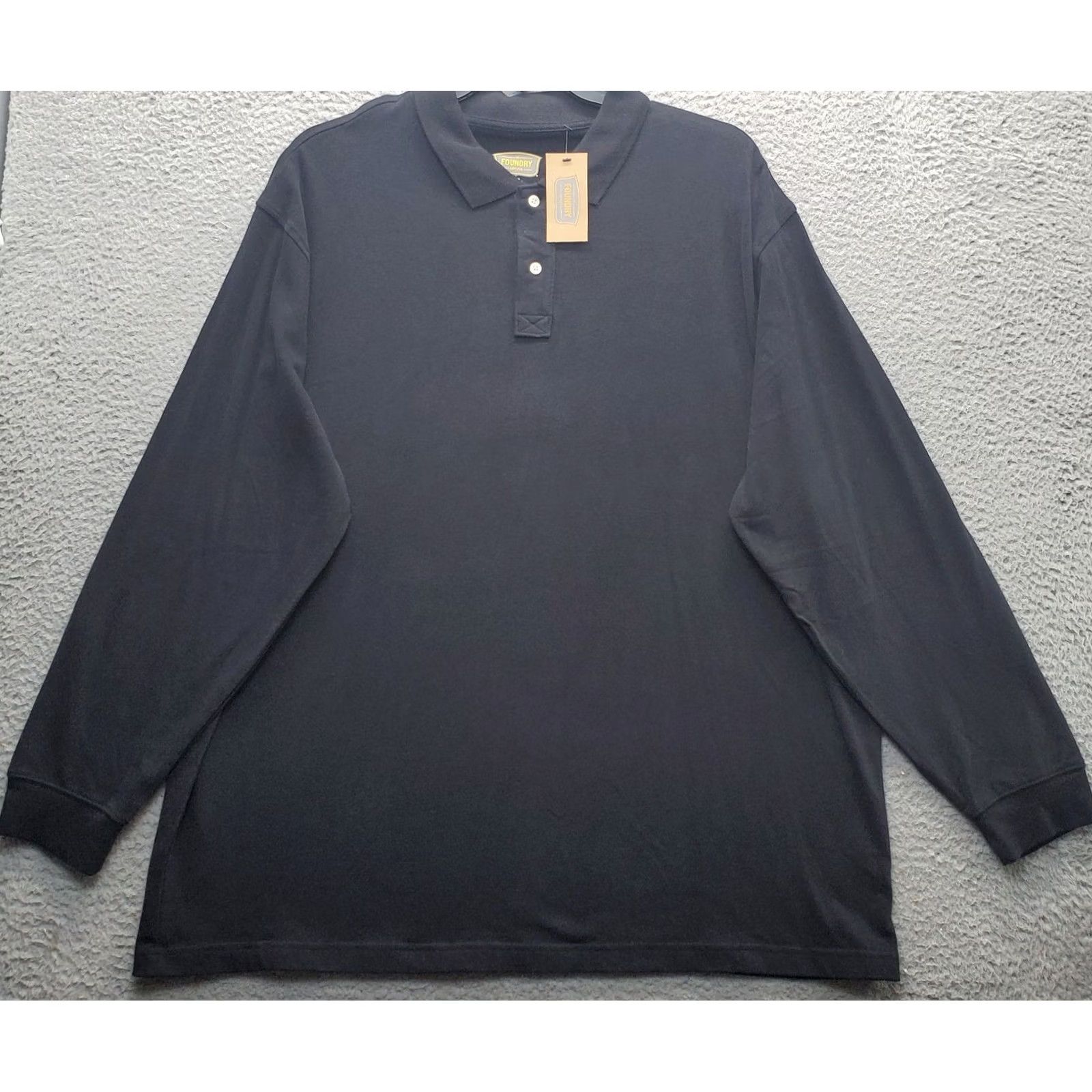 Vintage Foundry Polo Shirt Mens 2XL Black Stretch Long Sleeve Relaxed Fit Collar Popover - Durable & Comfortable Size US XXL / EU 58 / 5 - 2 Thumbnail
