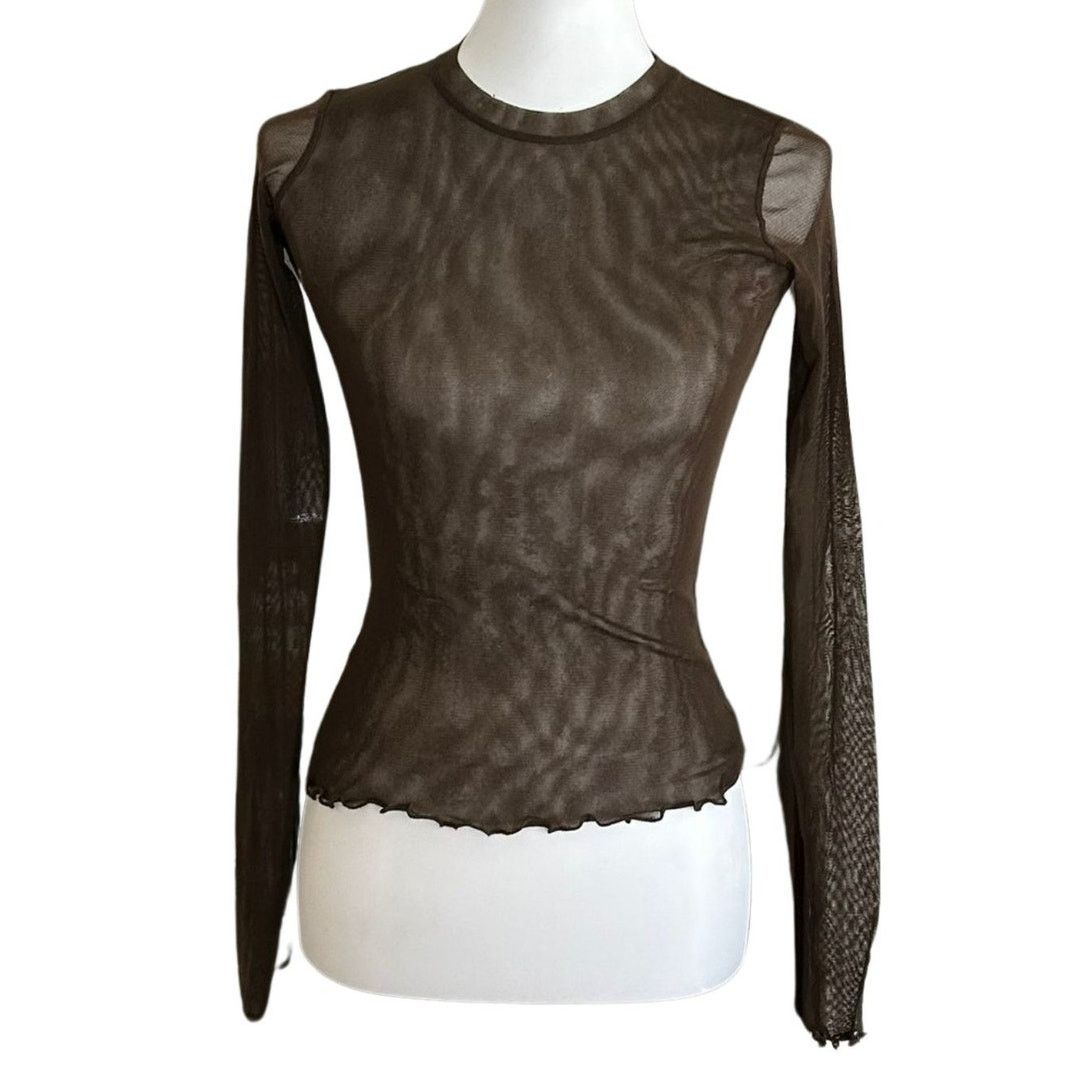 Vintage Only Hearts Brown Mesh Vintage Y2K Long Sleeve Top P/S Size XS / US 0-2 / IT 36-38 - 1 Thumbnail