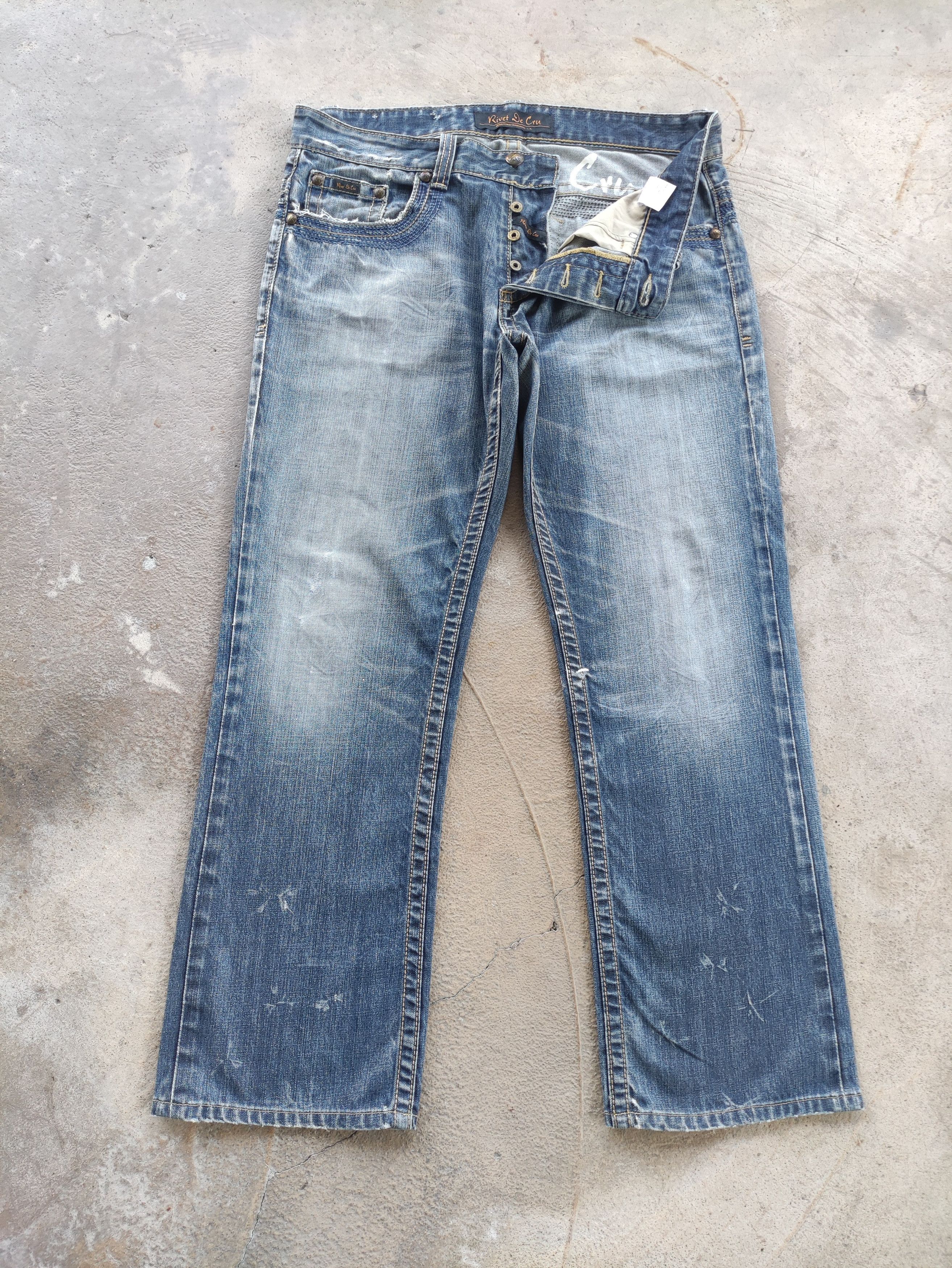 Japanese Brand Vintage Rivet De Cru Button Baggy Jean Distressed Faded Size US 40 / EU 56 - 1 Thumbnail