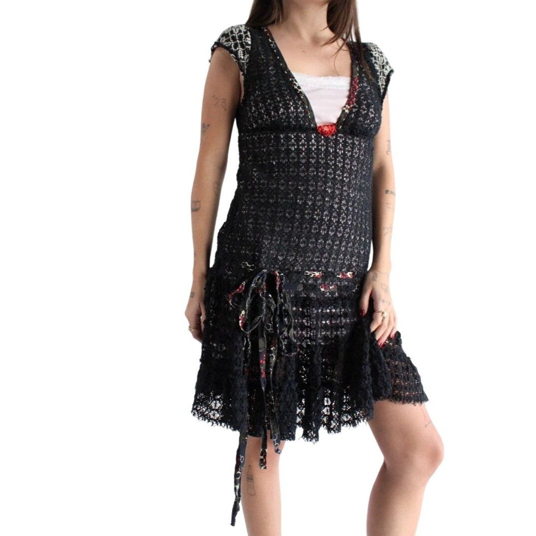 Free People VTG Free People Black Crochet Drop Waist Mini Dress| Whimsig Size M / US 6-8 / IT 42-44 - 6 Thumbnail