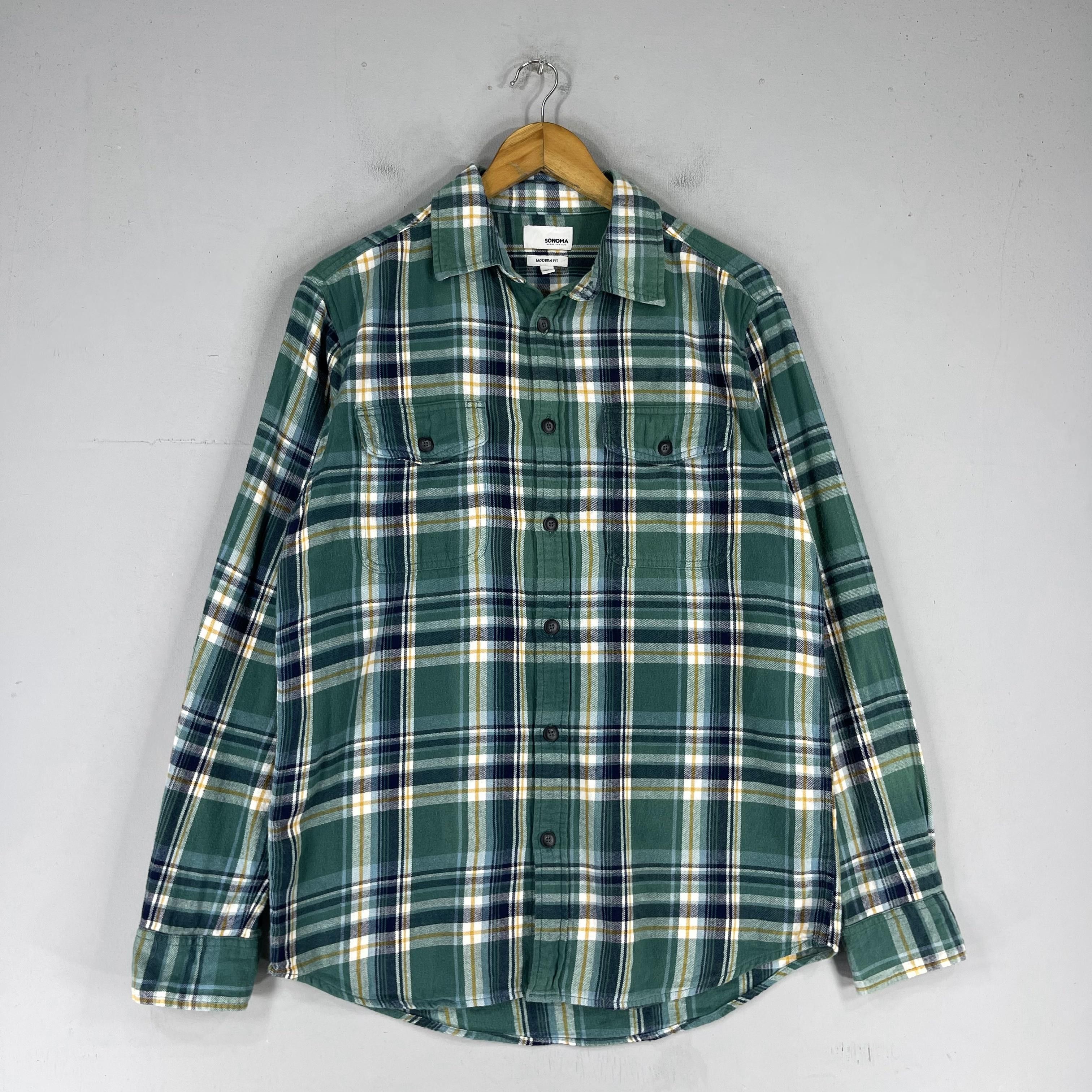 Flannel × Sonoma Vintage SONOMA Plaid Checkered Green Flannel Button Up Size US M / EU 48-50 / 2 - 3 Thumbnail