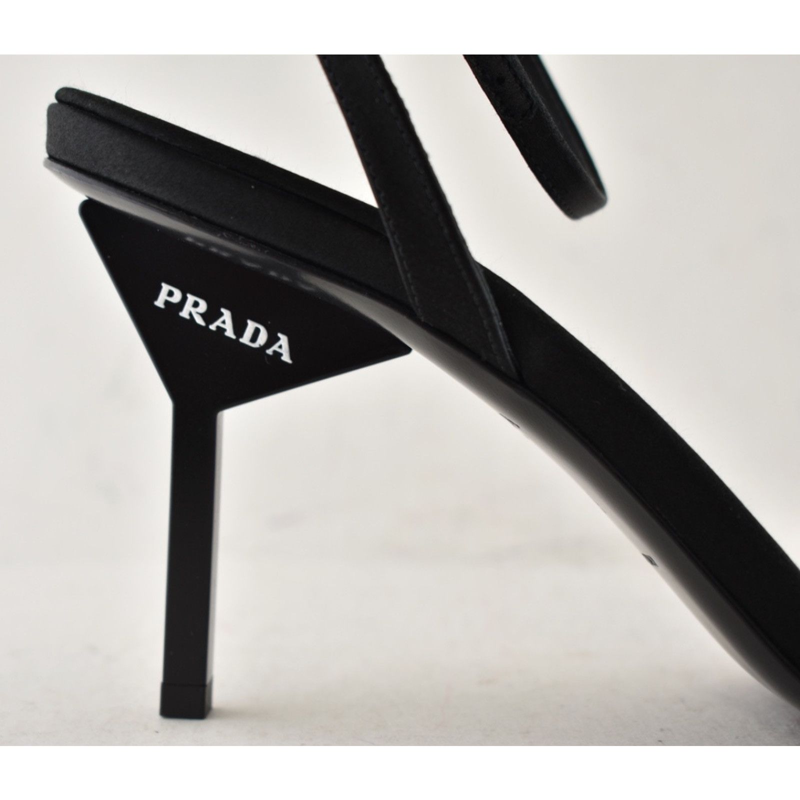 Prada Prada 85mm Black Satin Logo Geometric Heel Sandal 39 Size US 9 / IT 39 - 7 Thumbnail