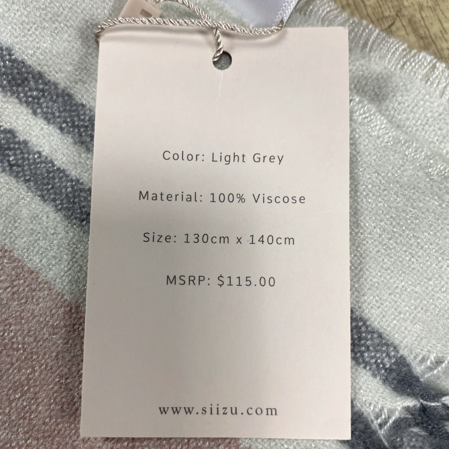 Anthropologie NWT Anthropologie Shawl/Wrap Scarf - Bohemian Stripe Knit 59x54 Fringe Light Grey Pink Cream Viscose Women Size ONE SIZE - 7 Thumbnail