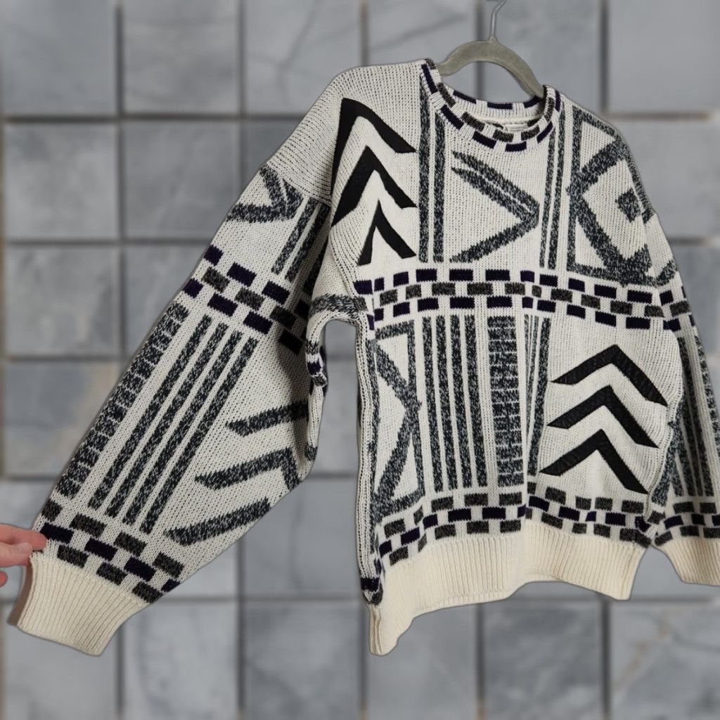 Vintage VINTAGE K. Cosa Sweater Art Abstract Leather Italian Grunge Boxy VTG 80s 90s Size US M / EU 48-50 / 2 - 1 Thumbnail