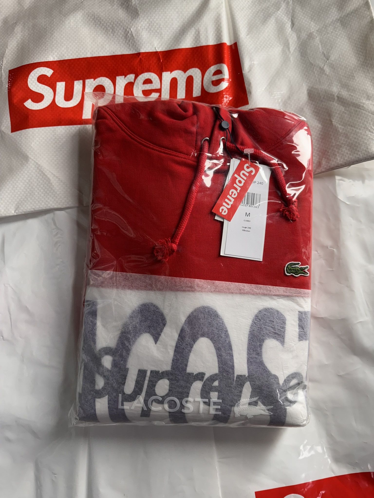 Lacoste × Supreme SUPREME LACOSTE LOGO PANEL HOODED SWEATSHIRT  