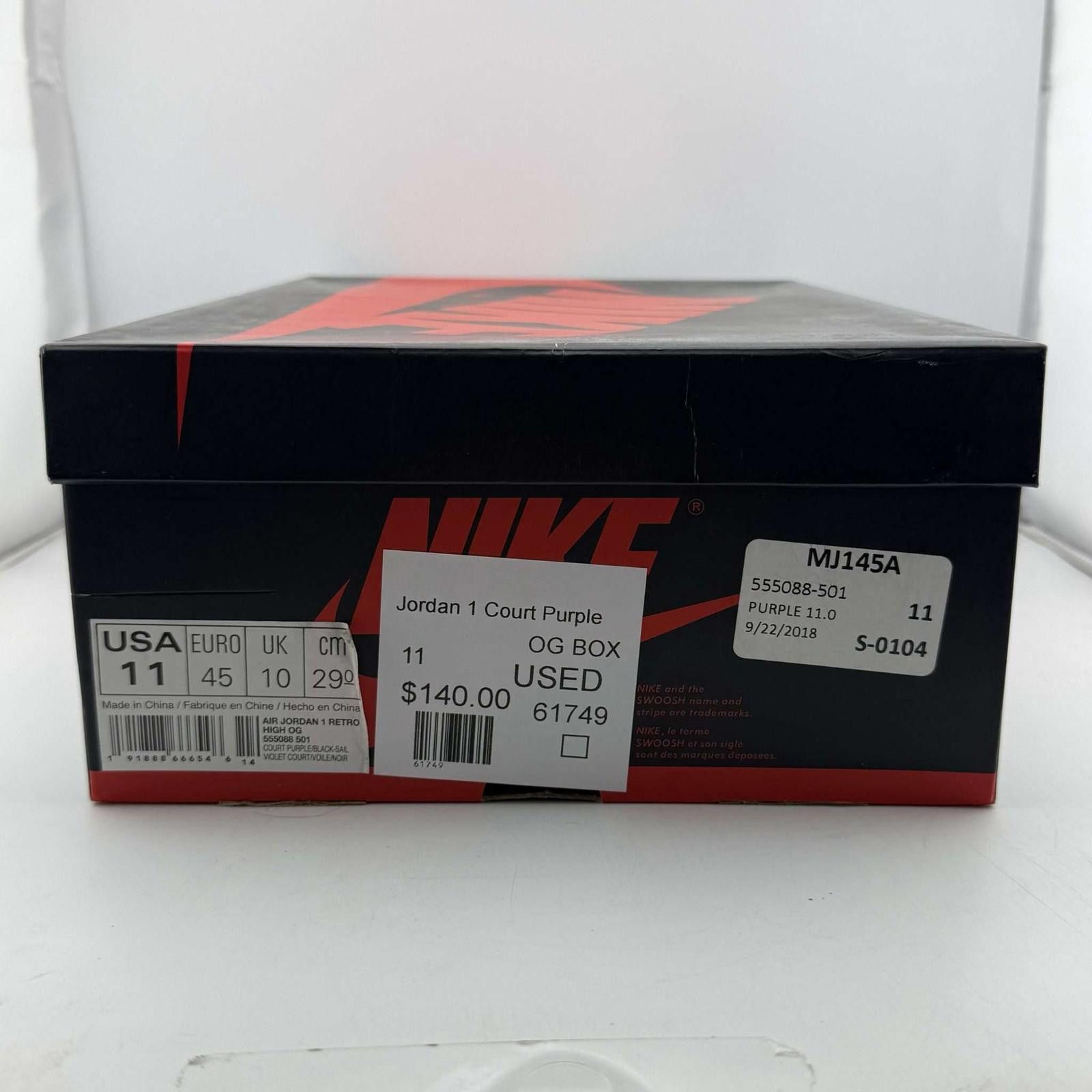 Nike Air Jordan 1 Retro Court Purple 11 Used with Box 555088-501 Size US 11 / EU 44 - 7 Thumbnail