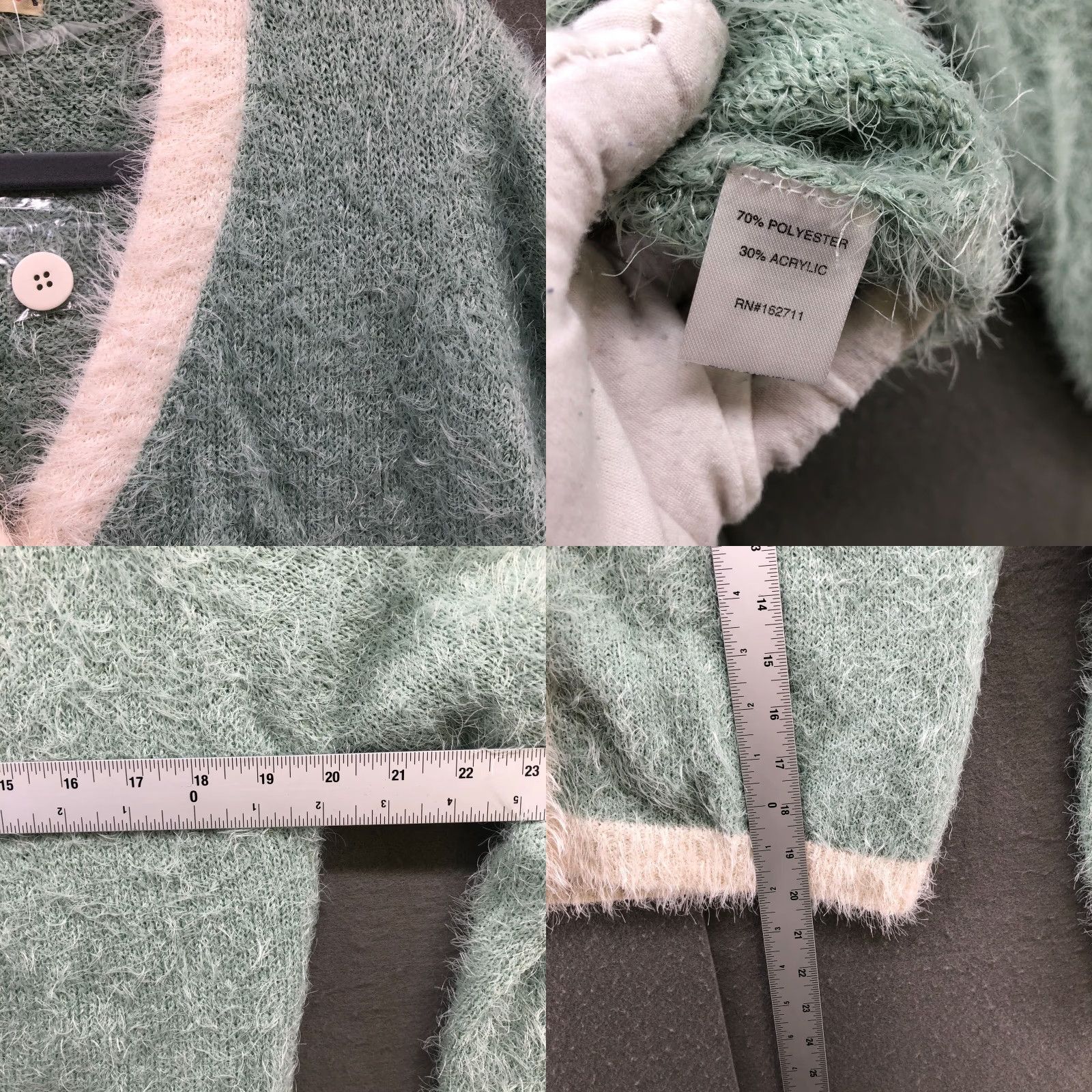 Vintage NWOT It's Our Time Fuzzy Cardigan Womens M V-Neck Mint Pastel Button Front Size M / US 6-8 / IT 42-44 - 8 Thumbnail