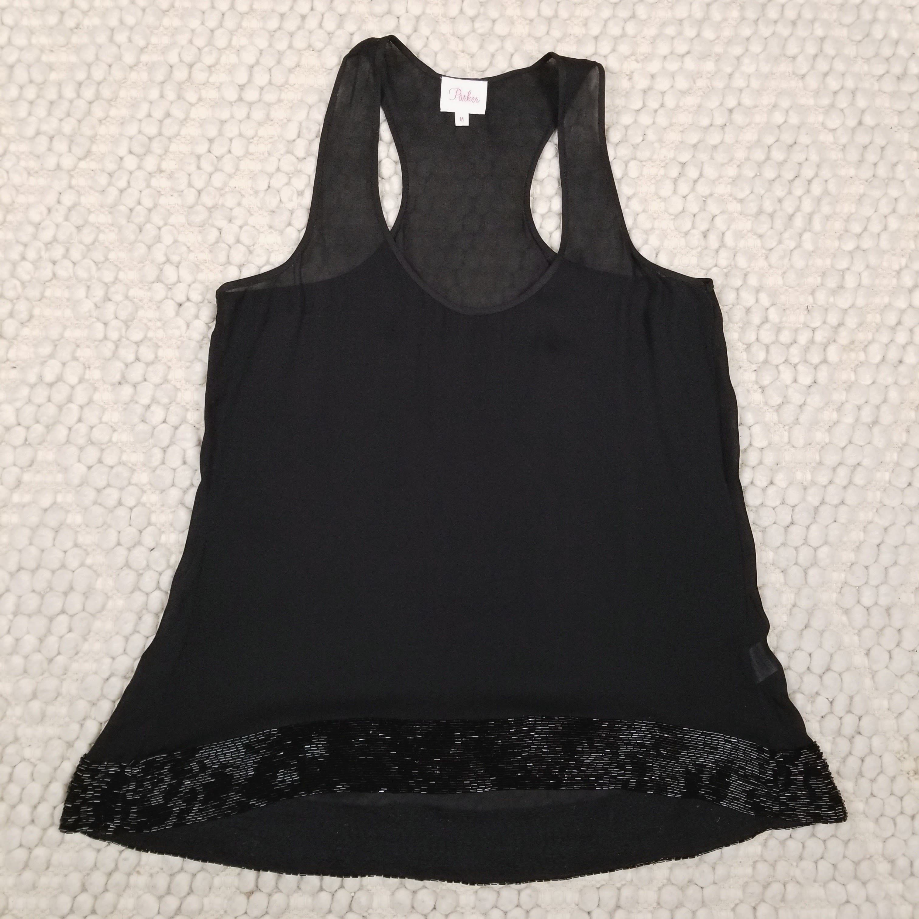 Parker Beaded Hem Silk Racerback Tank Top Size M / US 6-8 / IT 42-44 - 6 Thumbnail