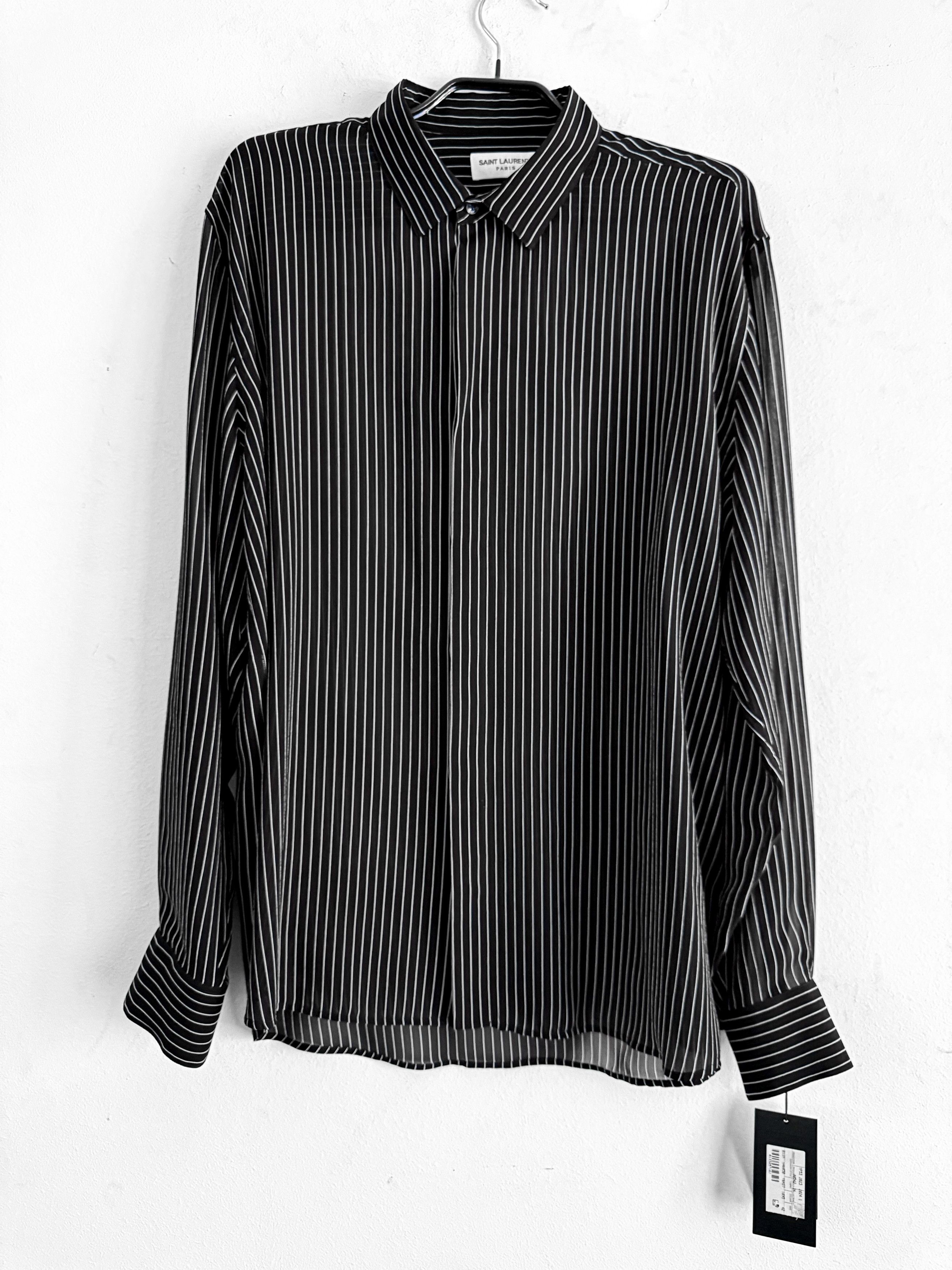 Saint Laurent Paris Black Pinstriped Silk Shirt Size US L / EU 52-54 / 3 - 3 Thumbnail