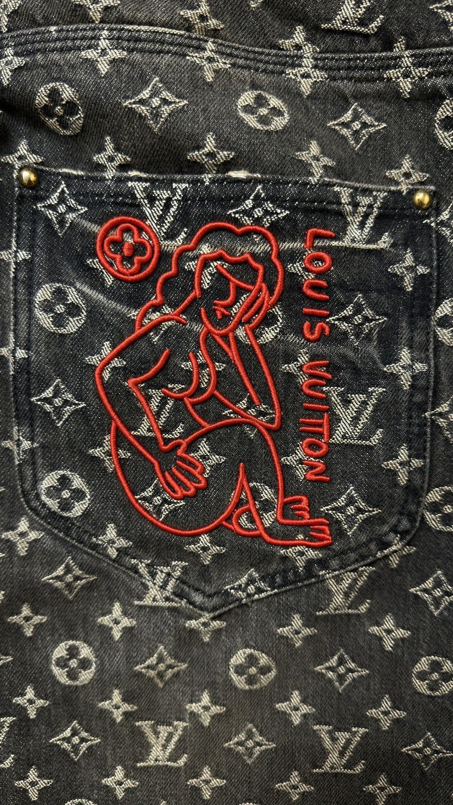 Louis Vuitton Louis Vuitton 34 Distressed Black Monogram Denim Jeans Size US 34 / EU 50 - 8 Thumbnail