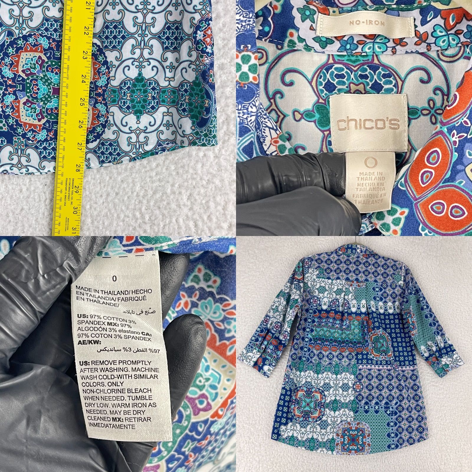 Vintage Chico's Button-Up Shirt Womens Small Blue Mixed Media 3/4 Sleeve Casual Size S / US 4 / IT 40 - 8 Thumbnail