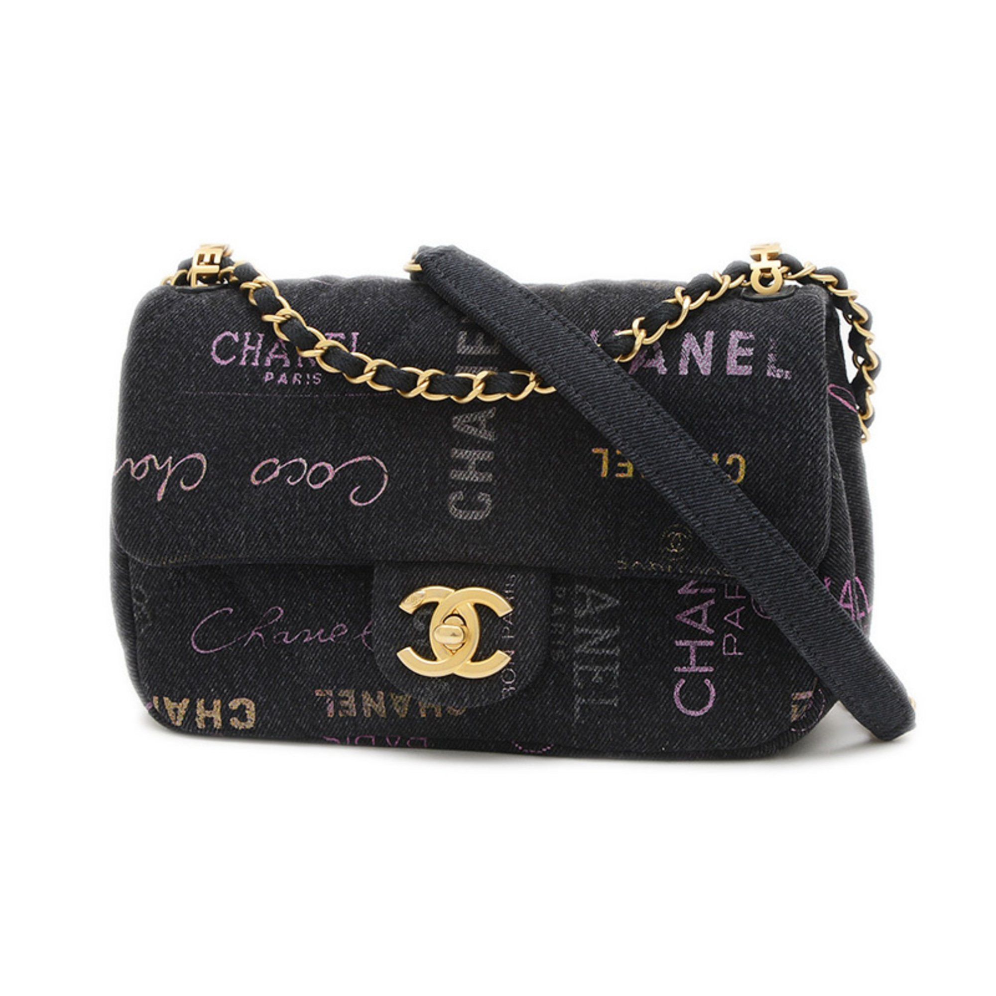 Chanel Matelasse Chain Shoulder Bag Denim Black Gold Hardware As3134, Women's