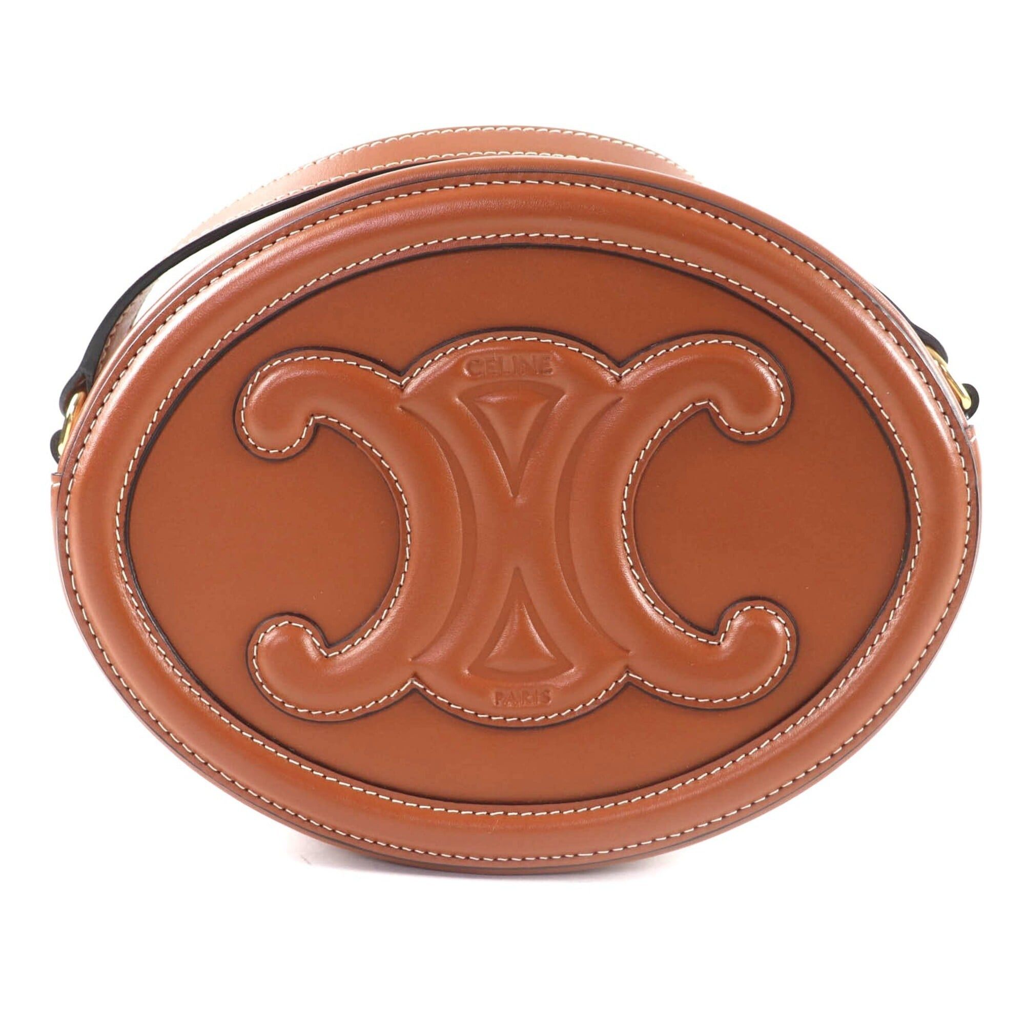 Celine CELINE 19860 Cuile Triomphe Oval Purse Leather Shoulder Bag Tan with Dust Made in Italy Women's Size ONE SIZE - 1 Thumbnail