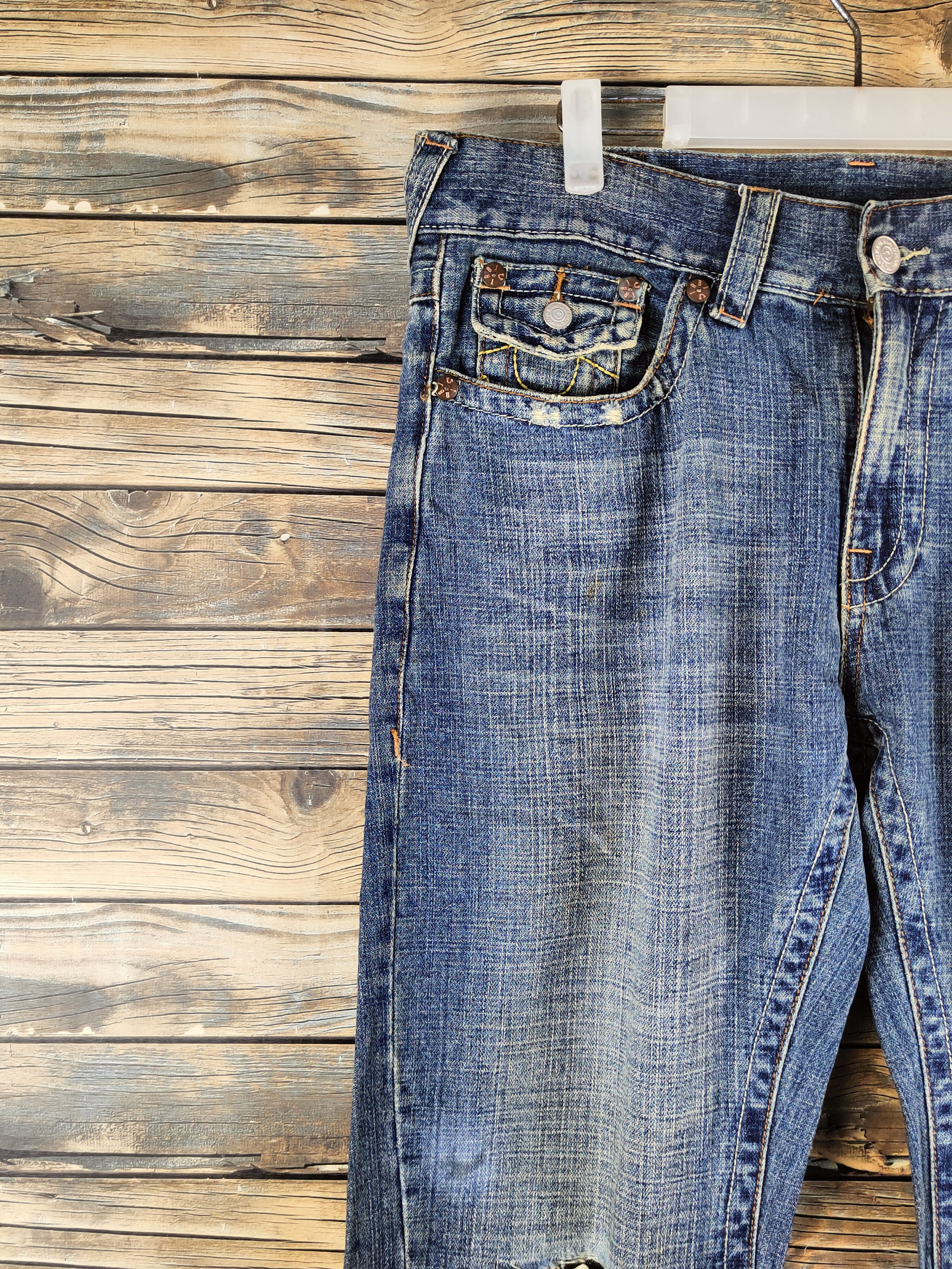 True Religion DL True Religion Blue Distressed Ripped Jeans #46-888 Size US 34 / EU 50 - 3 Thumbnail