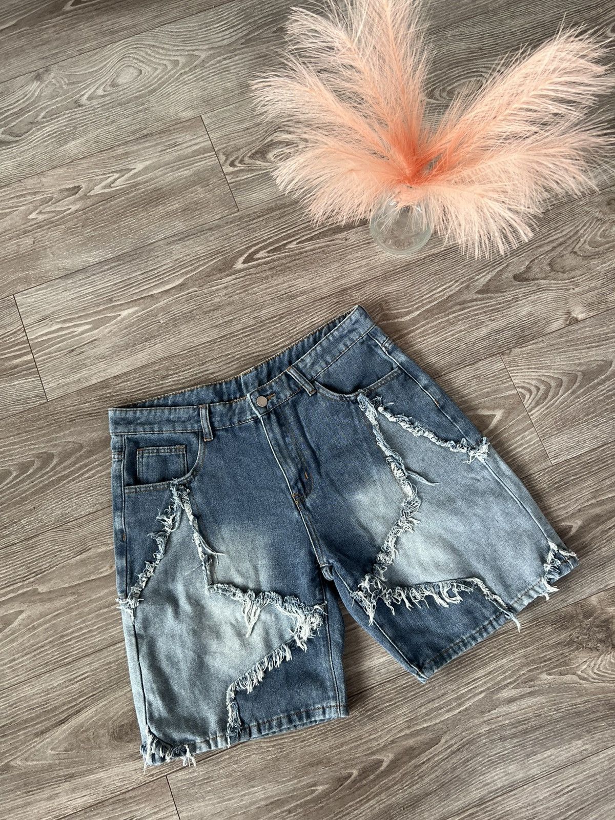 Japanese Brand ‼️Avant Garde Distressed Denim Opium Star Baggy Shorts‼️ Size US 35 - 5 Thumbnail