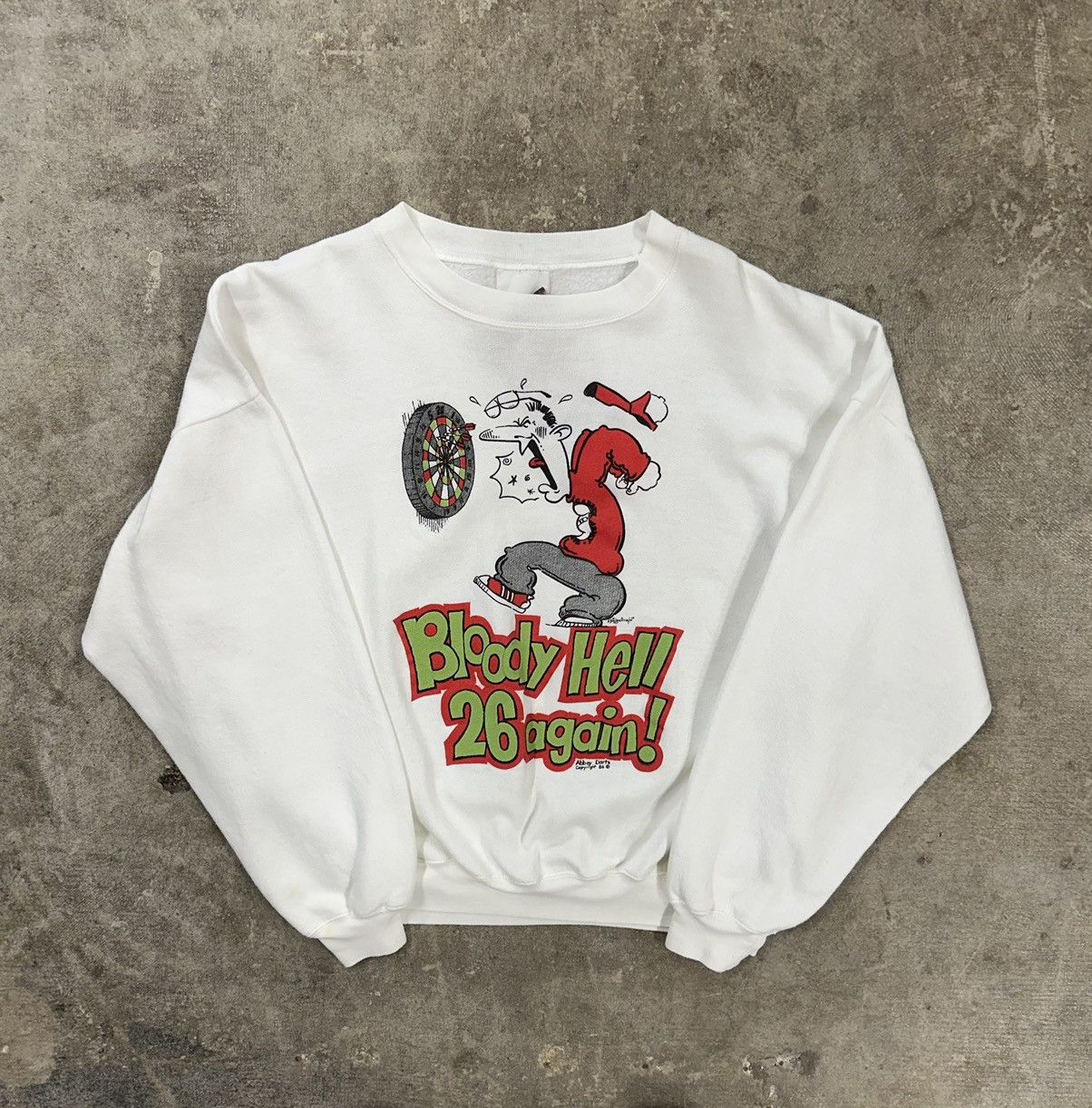 Vintage Vintage 80s Bloody Hell 26 Again! Dart Cartoon Sweatshirt Size S / US 4 / IT 40 - 1 Thumbnail