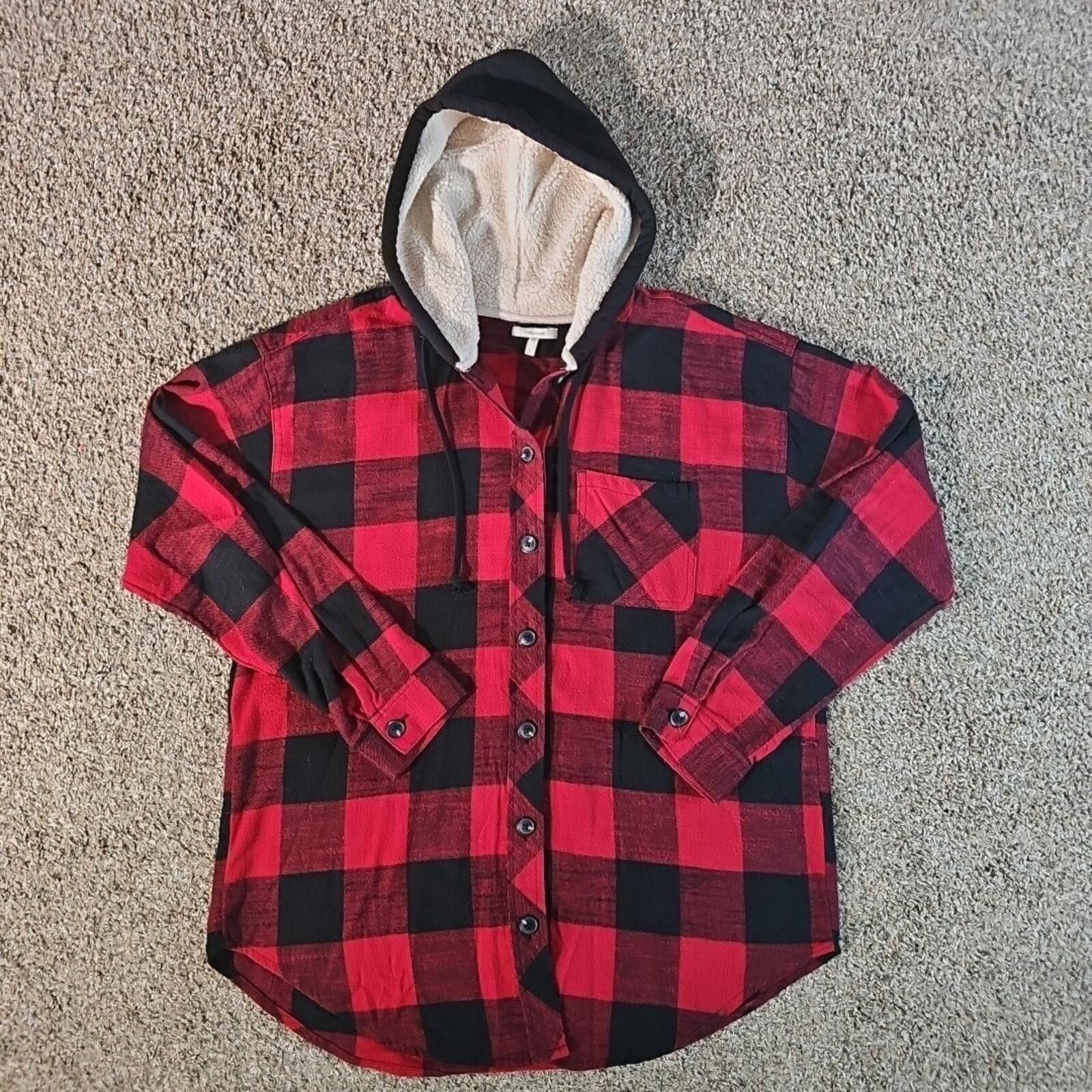 Other Maurices L Hooded Button Up Flannel Shirt Size L / US 10 / IT 46 - 1 Thumbnail