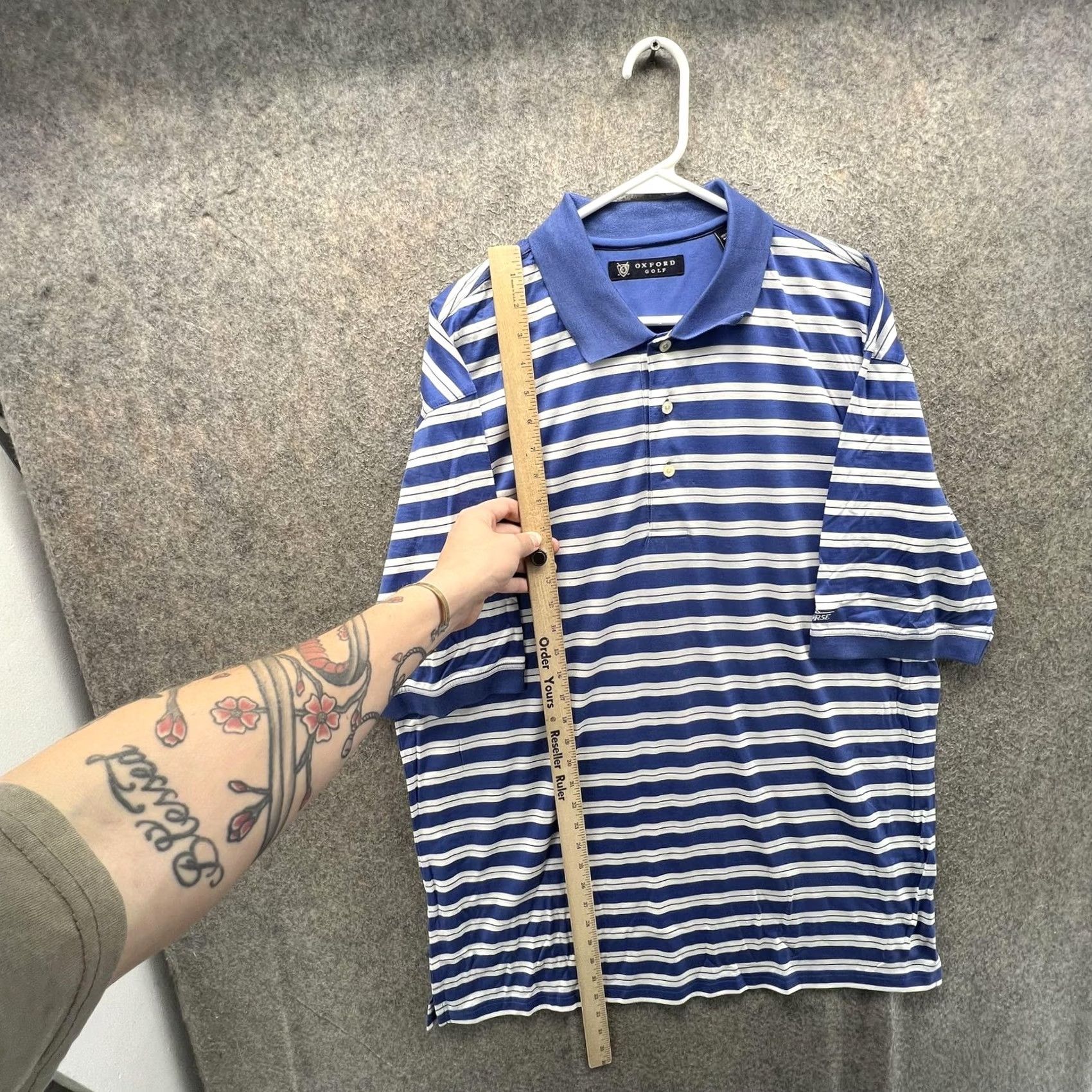 Vintage Oxford Golf Polo Shirt Mens L Blue Stripe Ironhorse Logo 100% Cotton Golf Casual Polo Shirt Size US L / EU 52-54 / 3 - 3 Thumbnail