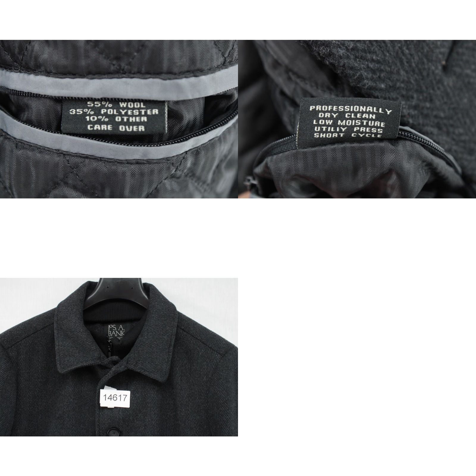 Jos. A. Bank Jos A Bank Jacket Mens 44R Herringbone Wool Mid-Length Full Zip Quilted Lining Coat/Overcoat Black Size 44R Mens Size US S / EU 44-46 / 1 - 8 Thumbnail