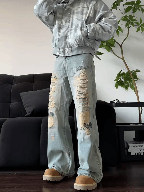 Jean Tsukiko x Asaka Blue Distressed Wide Leg Jeans Size US 32 / EU 48 - 1 Thumbnail